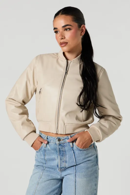 Faux Leather Cropped Bomber Jacket sold by Urban Planet