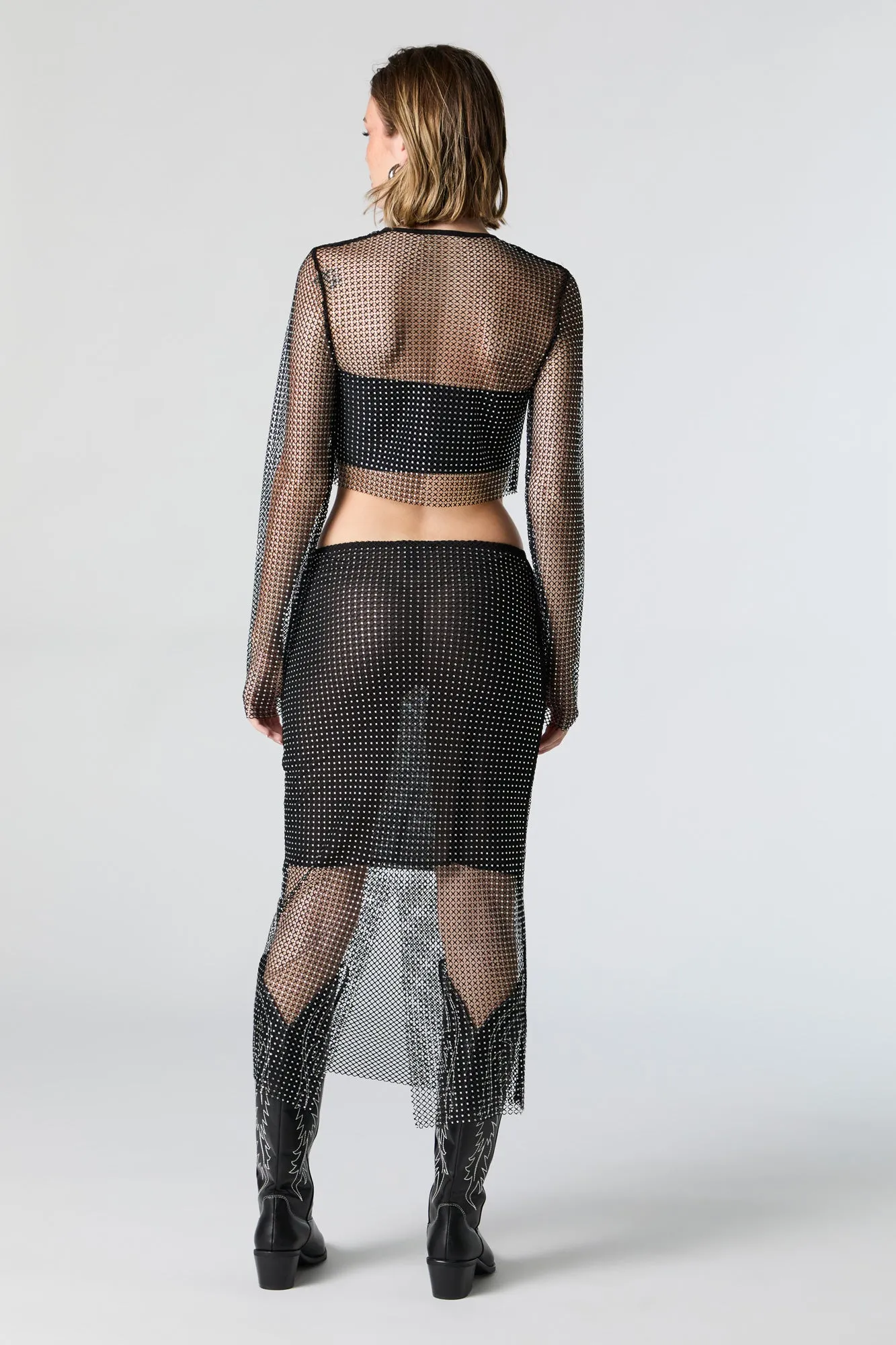 Fishnet Rhinestone Midi Skirt sold by Urban Planet product image thumbnail 3