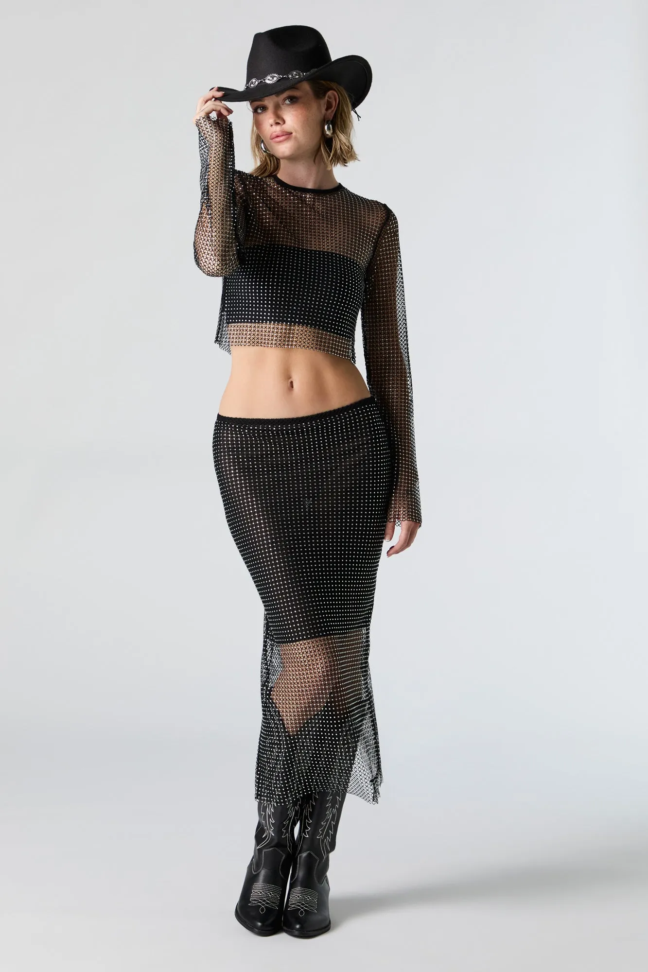 Fishnet Rhinestone Midi Skirt sold by Urban Planet