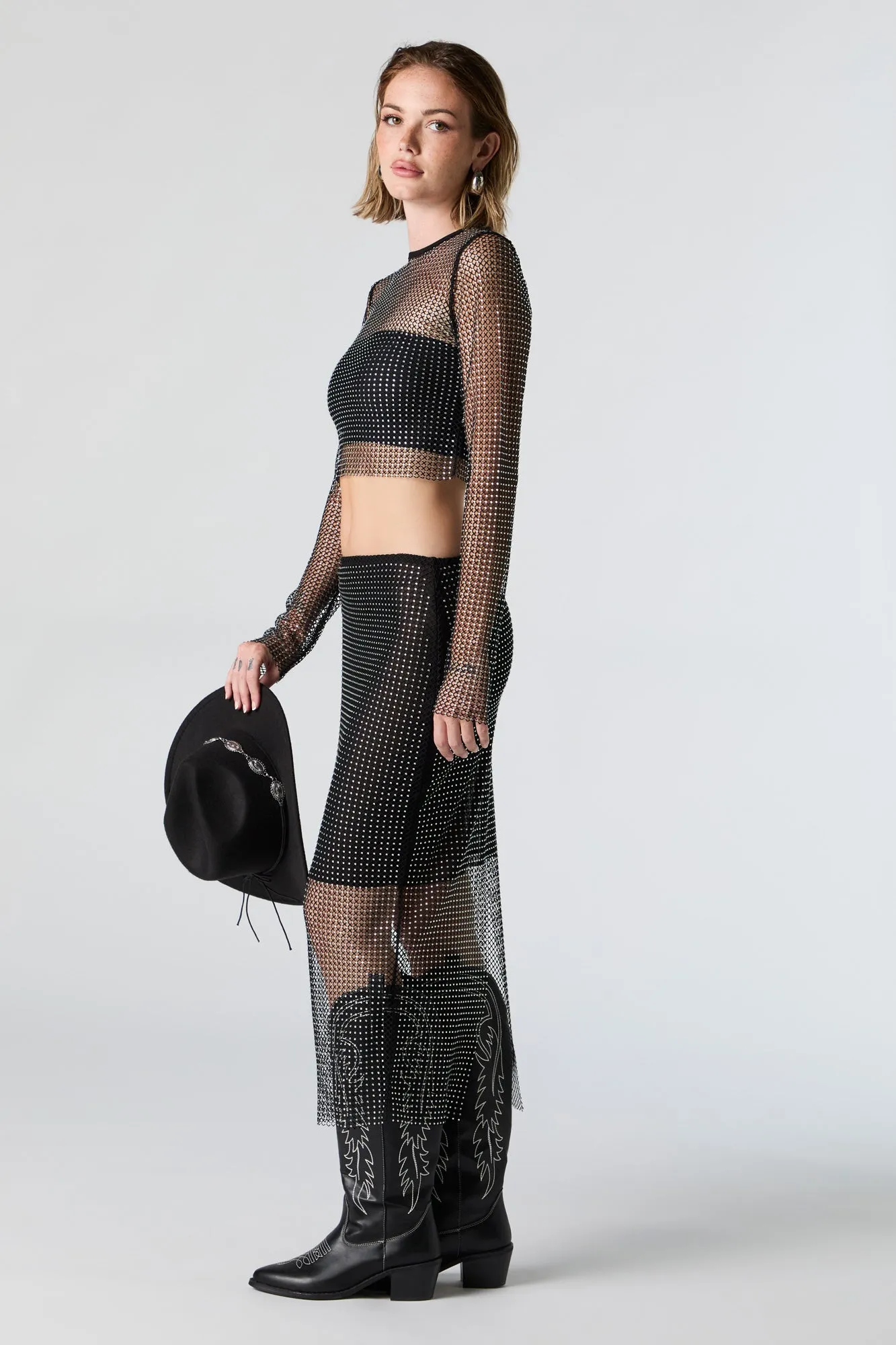 Fishnet Rhinestone Midi Skirt sold by Urban Planet product image thumbnail 2