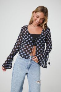 Sheer Polka Dot Front Tie Top sold by Urban Planet