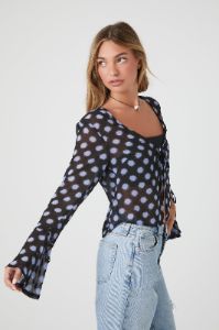 Sheer Polka Dot Front Tie Top sold by Urban Planet