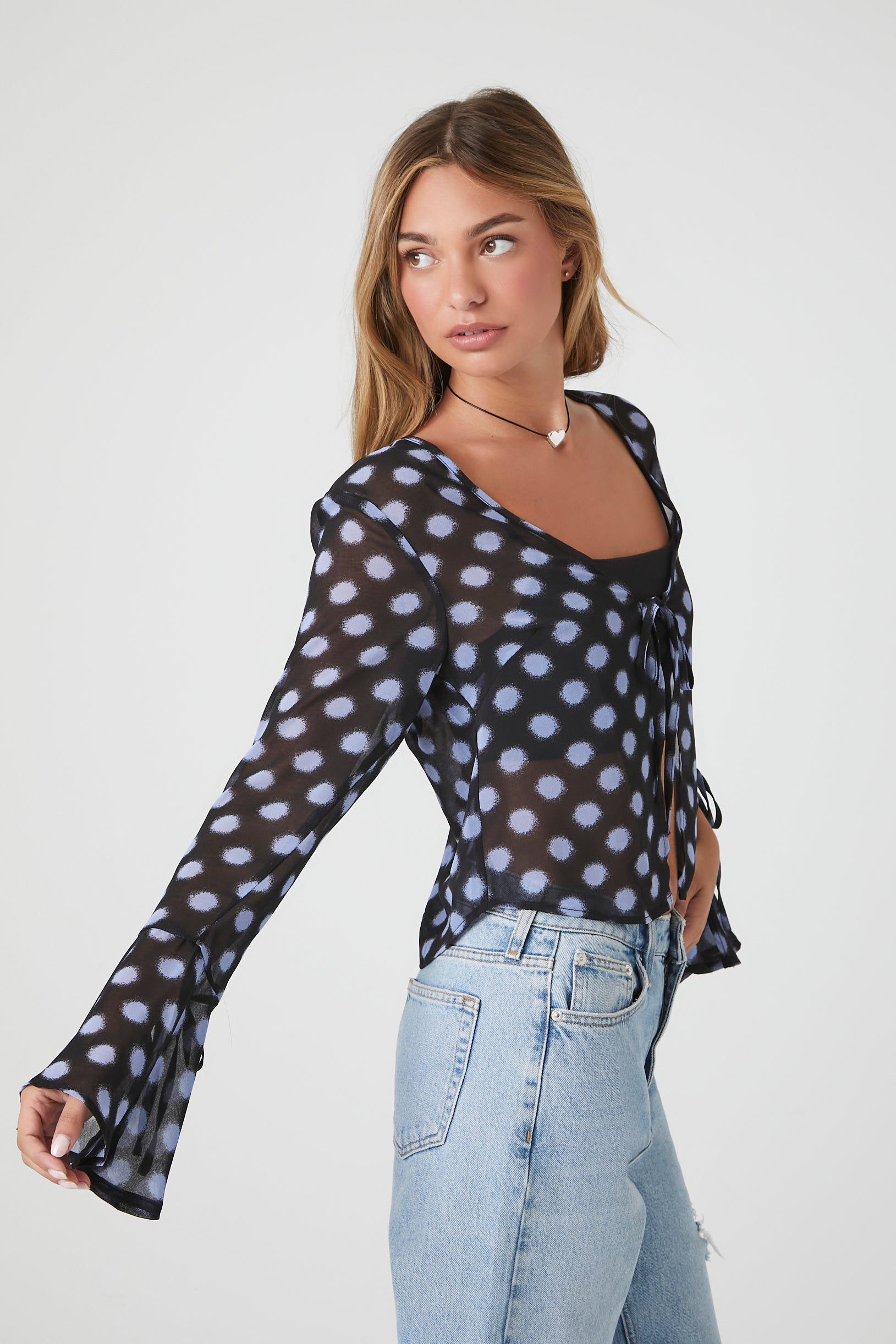 Sheer Polka Dot Front Tie Top sold by Urban Planet product image thumbnail 2