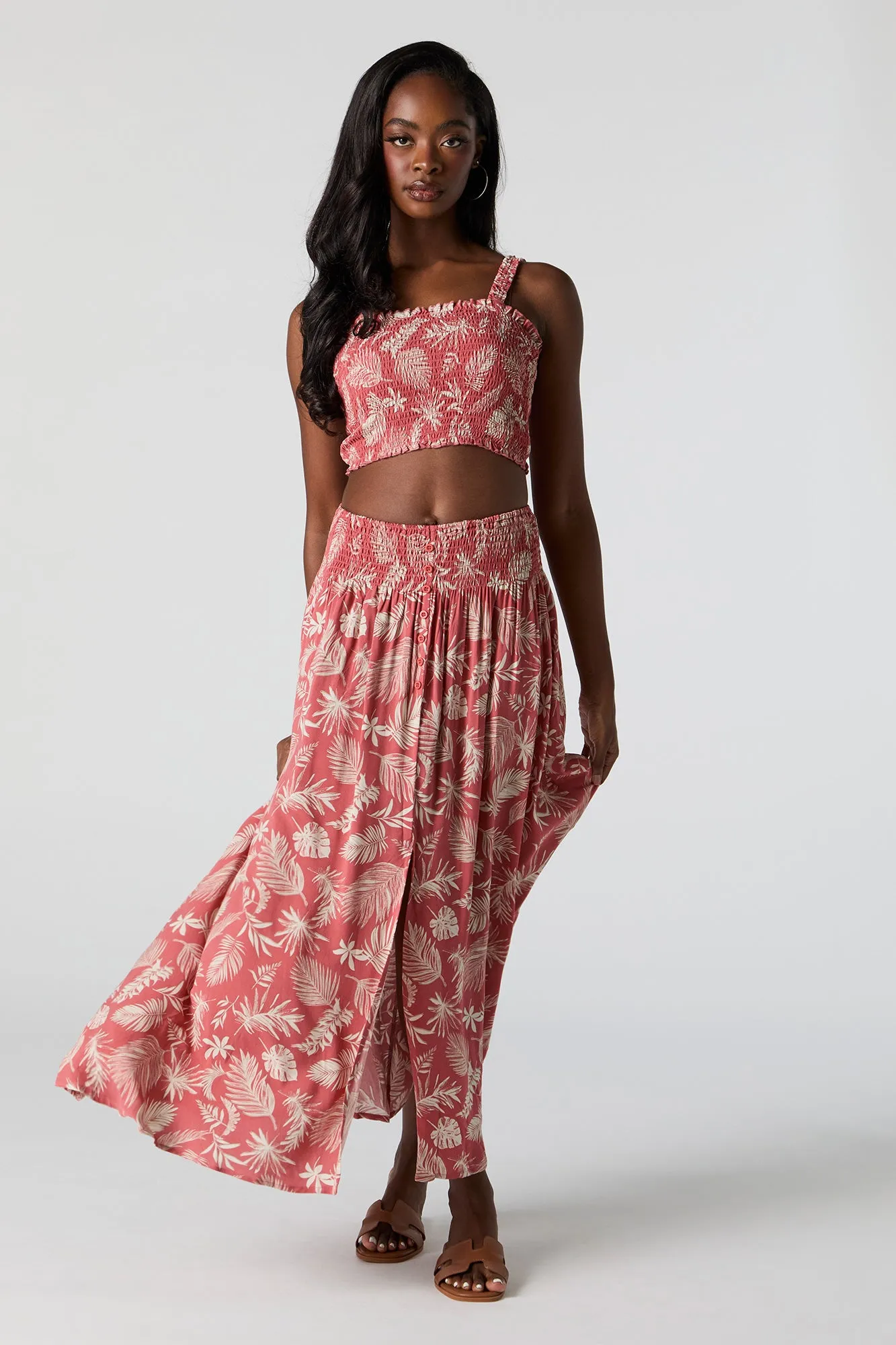 Leaf Print Buttoned Maxi Skirt sold by Urban Planet product image thumbnail 2