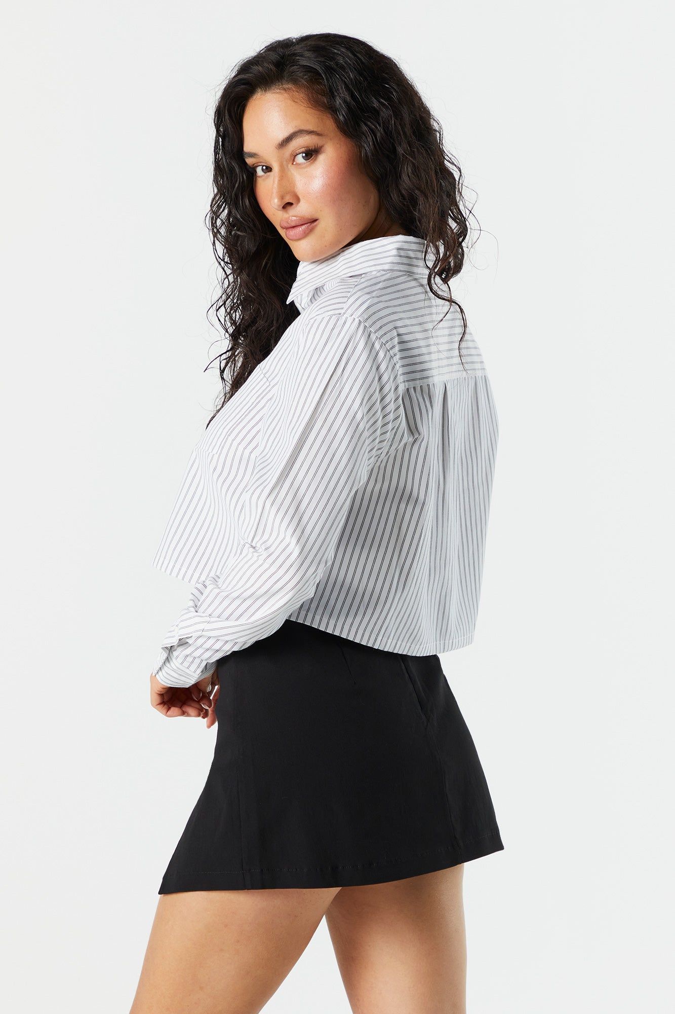 Striped Poplin Cropped Button-Up Shirt sold by Urban Planet product image thumbnail 2