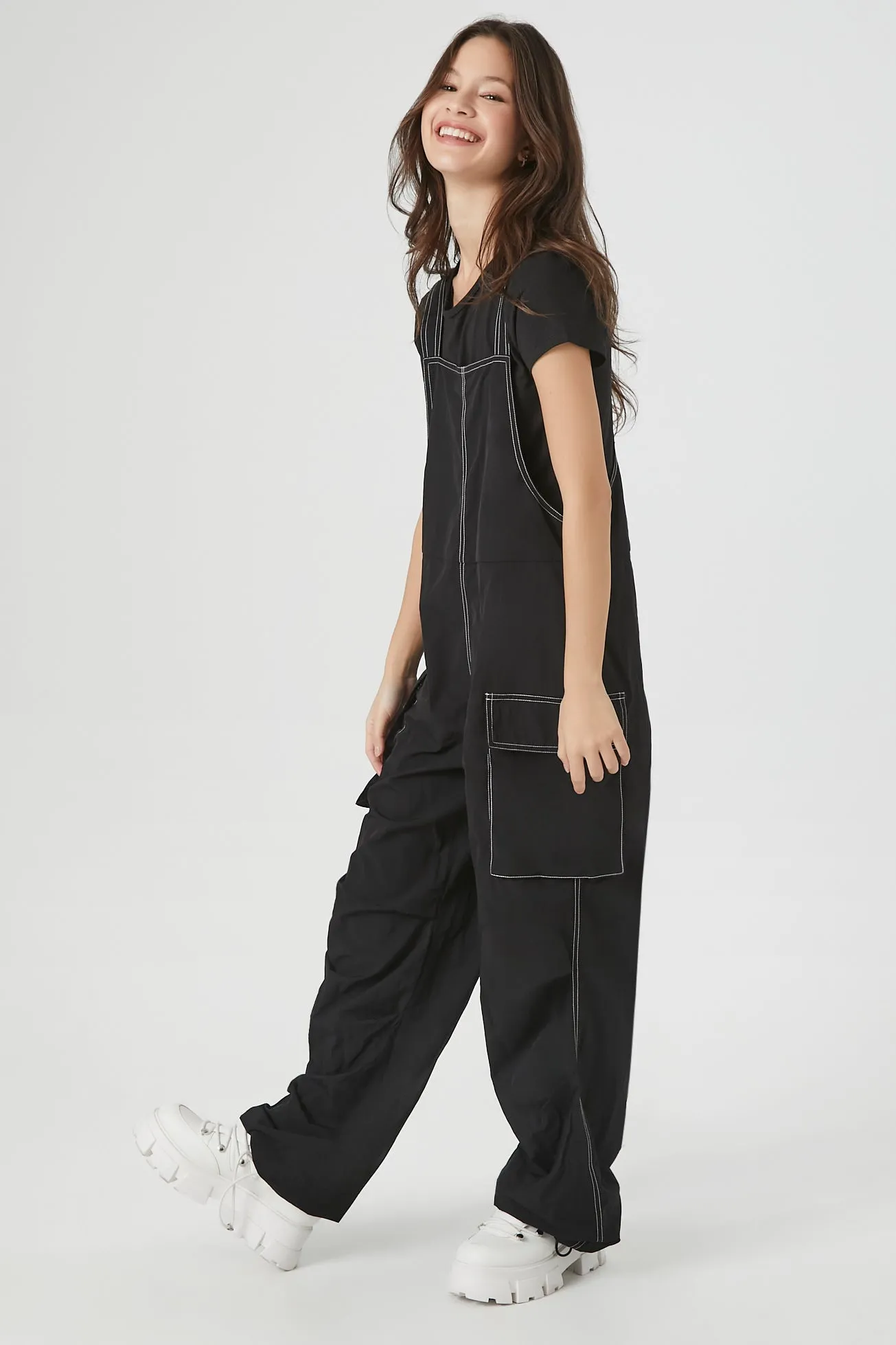 Nylon Contrast Stitch Cargo Jumpsuit sold by Urban Planet product image thumbnail 2