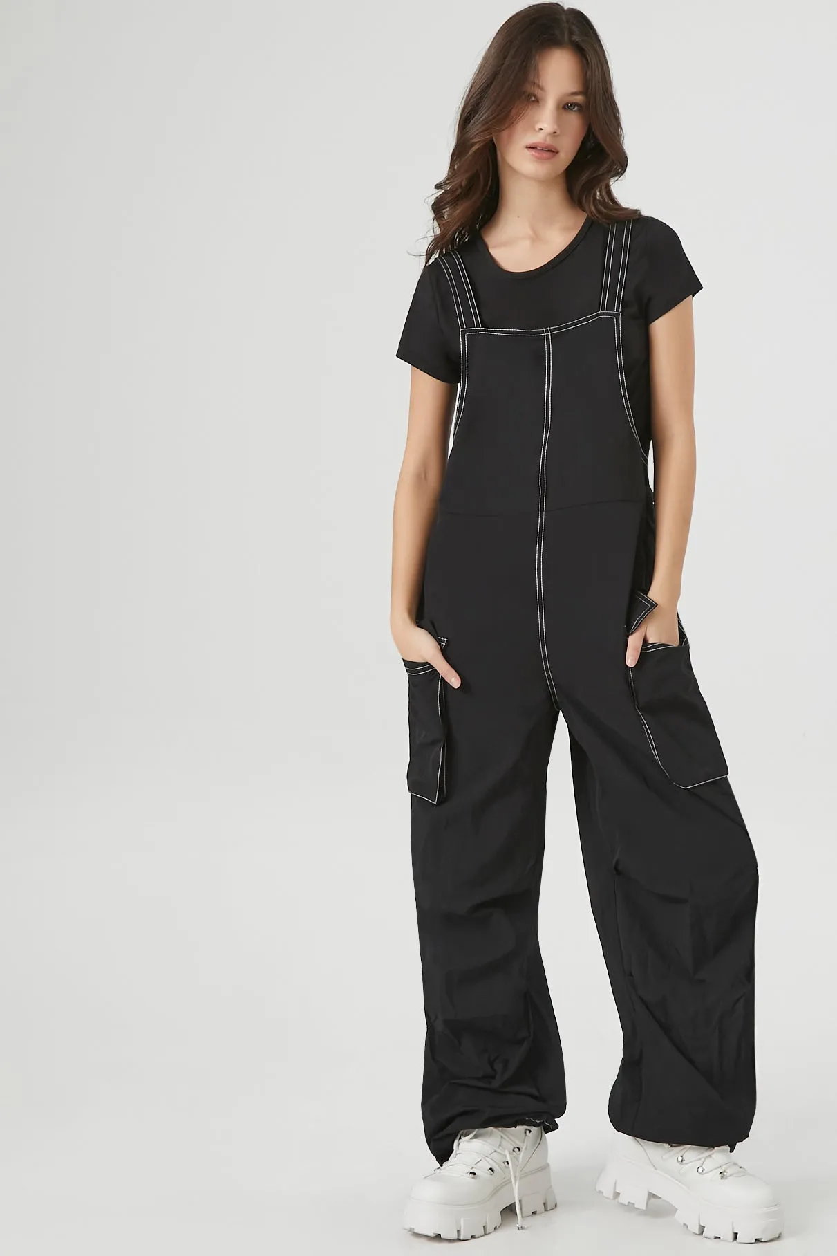 Nylon Contrast Stitch Cargo Jumpsuit sold by Urban Planet