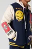 Melted Smiley Embroidered Fleece Varsity Jacket sold by Urban Planet