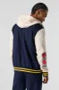 Melted Smiley Embroidered Fleece Varsity Jacket sold by Urban Planet