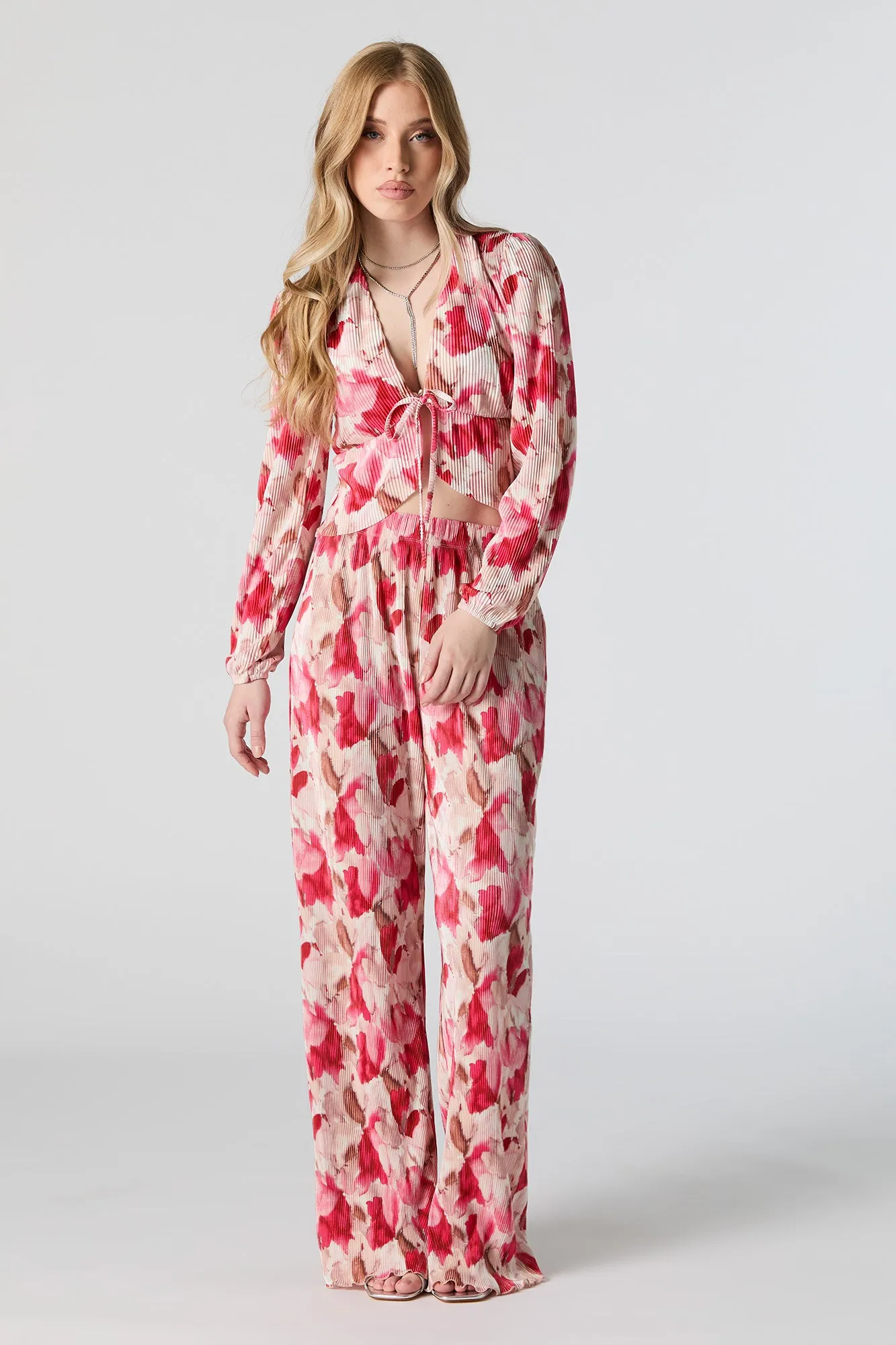 Textured Floral Print Front Tie Long Sleeve Top sold by Urban Planet product image thumbnail 3