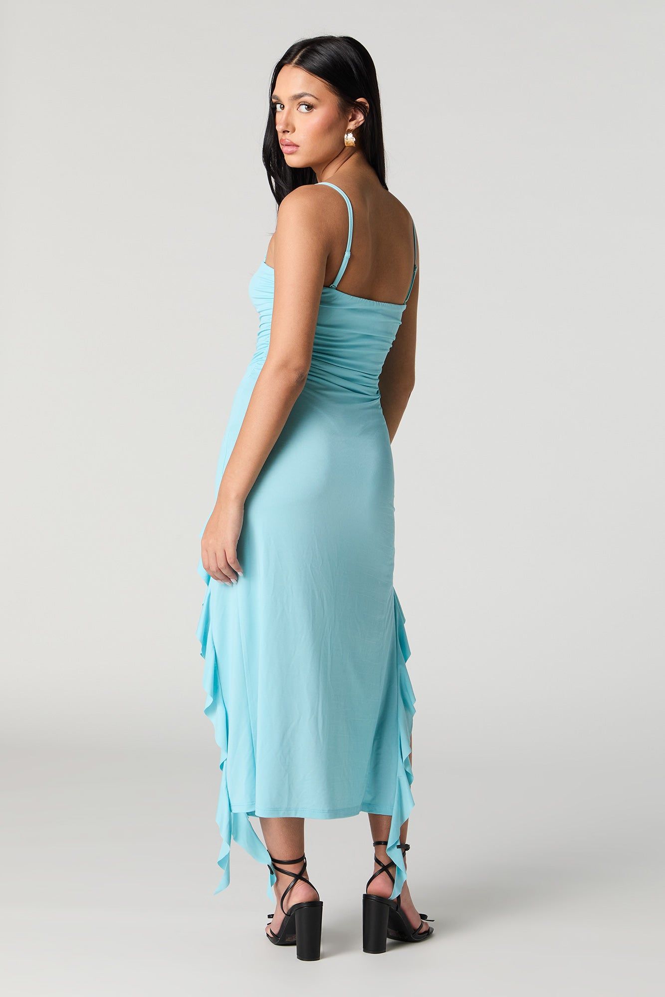 Ruched Ruffle Leg Slit Midi Dress sold by Urban Planet product image thumbnail 3