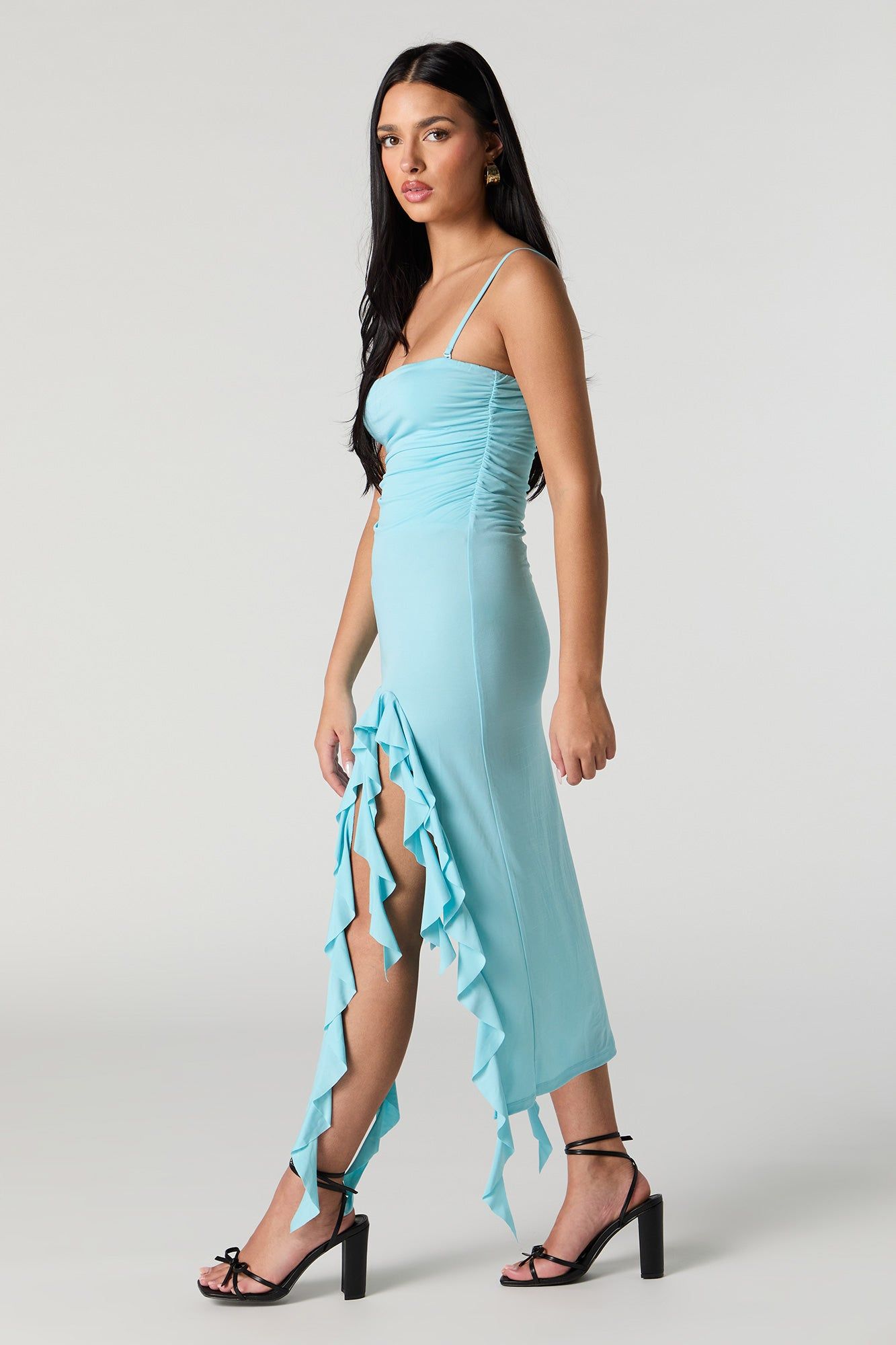 Ruched Ruffle Leg Slit Midi Dress sold by Urban Planet product image thumbnail 2