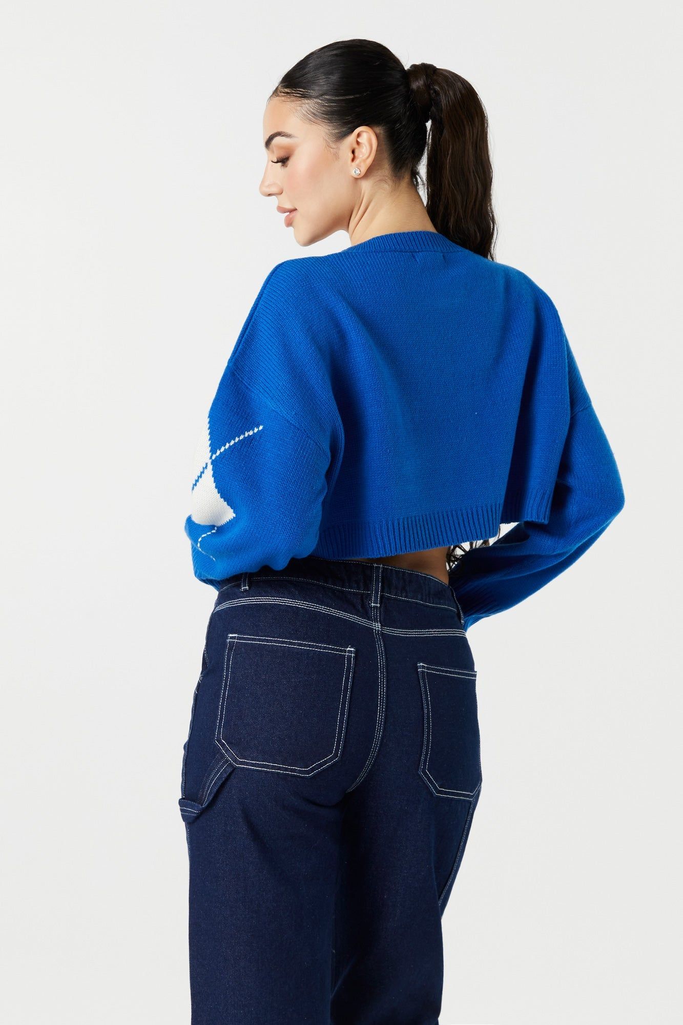 Coloured Cropped Argyle Sweater sold by Urban Planet product image thumbnail 2