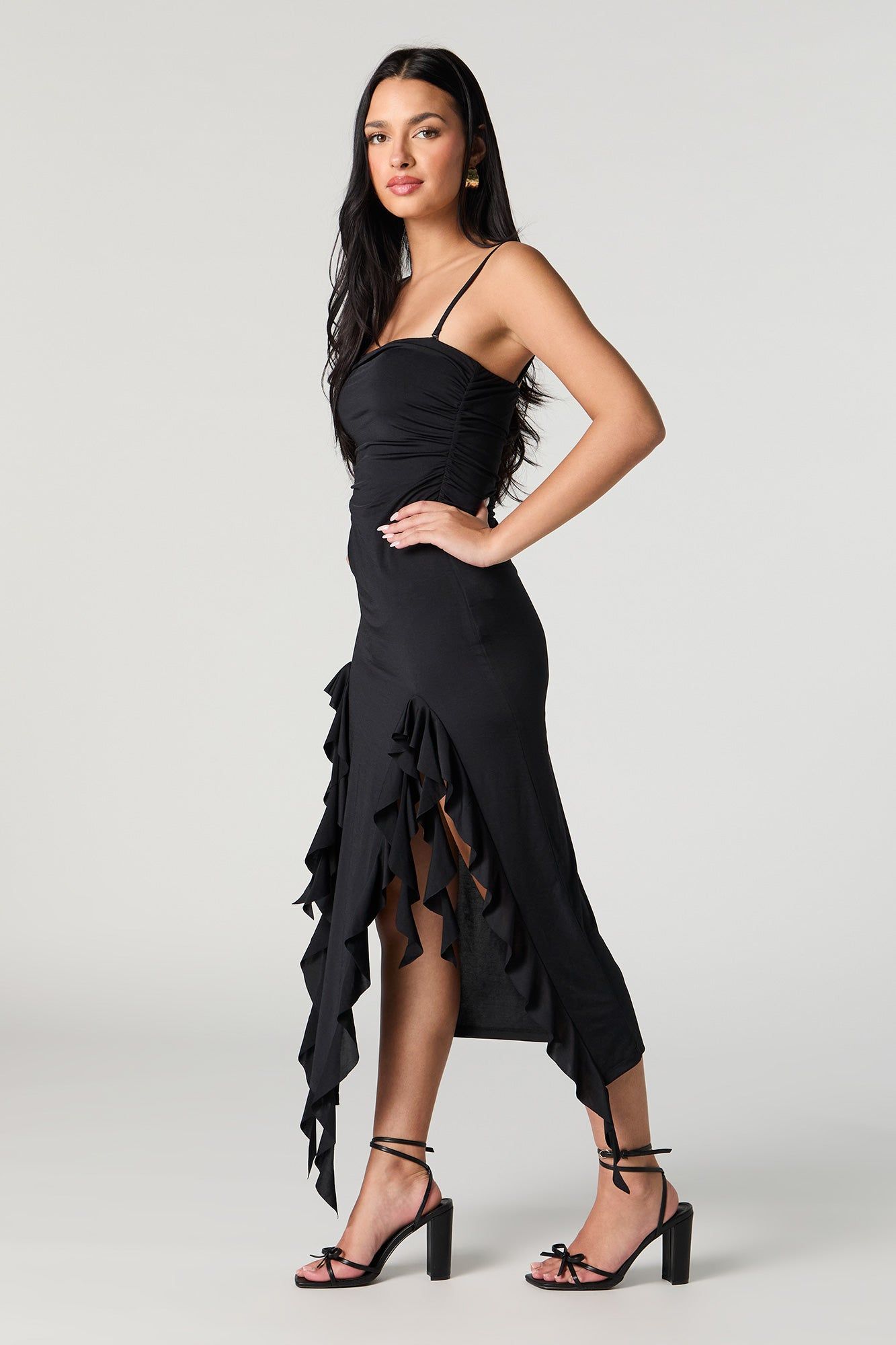 Ruched Ruffle Leg Slit Midi Dress sold by Urban Planet product image thumbnail 5