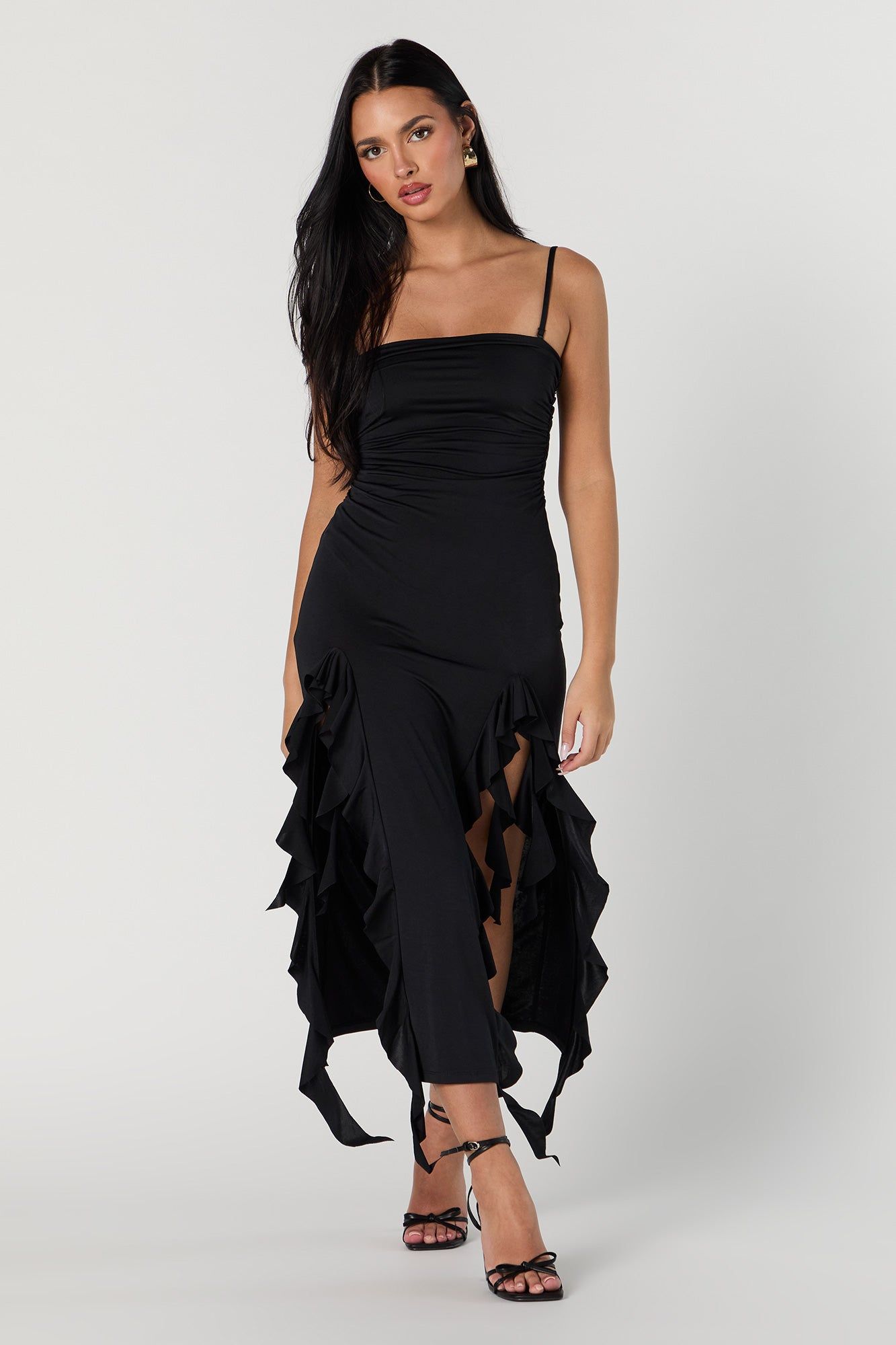 Ruched Ruffle Leg Slit Midi Dress sold by Urban Planet product image thumbnail 4