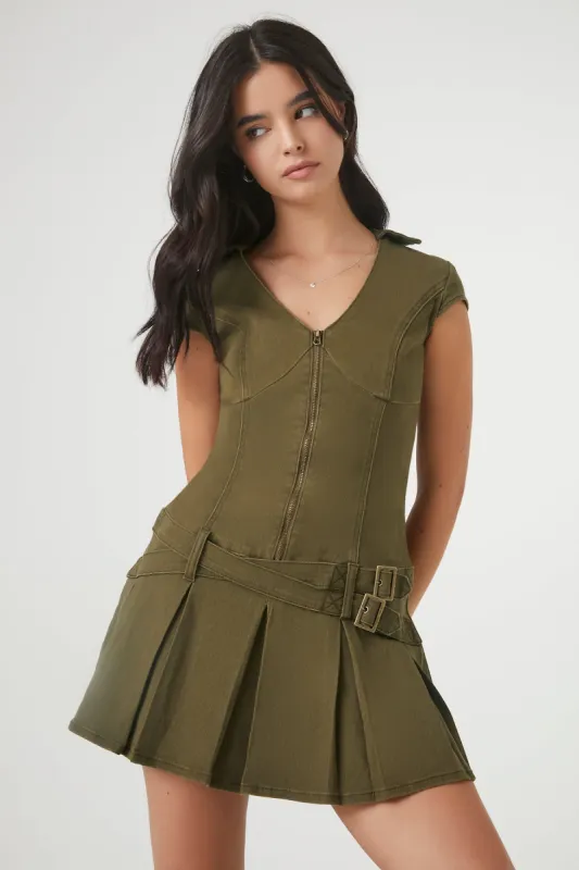 Zip-Up Pleated Mini Dress made by Forever 21