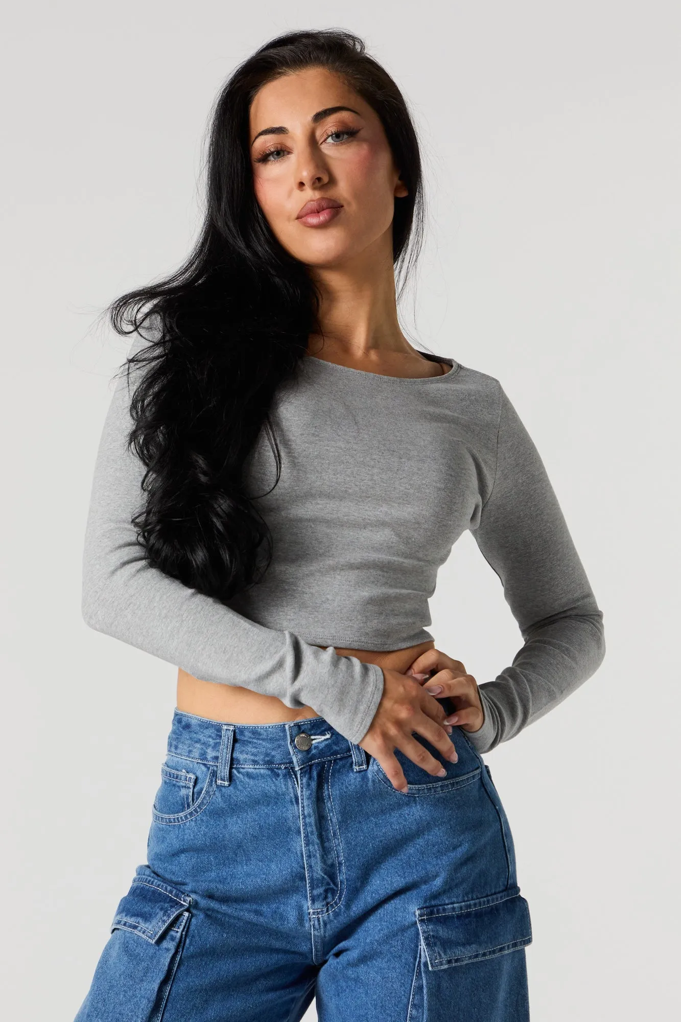Solid Cropped Long Sleeve Top sold by Urban Planet