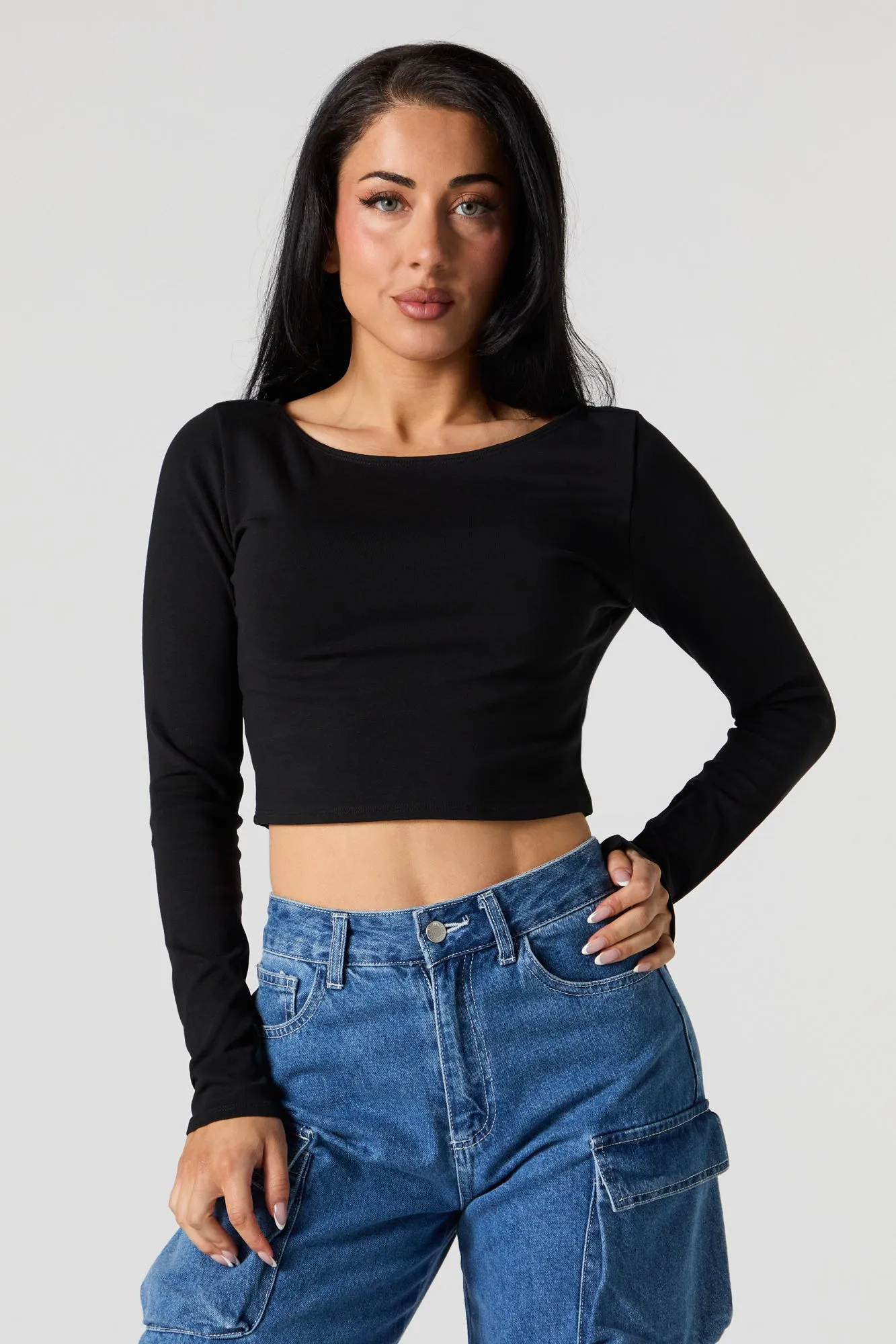 Solid Cropped Long Sleeve Top sold by Urban Planet product image thumbnail 4