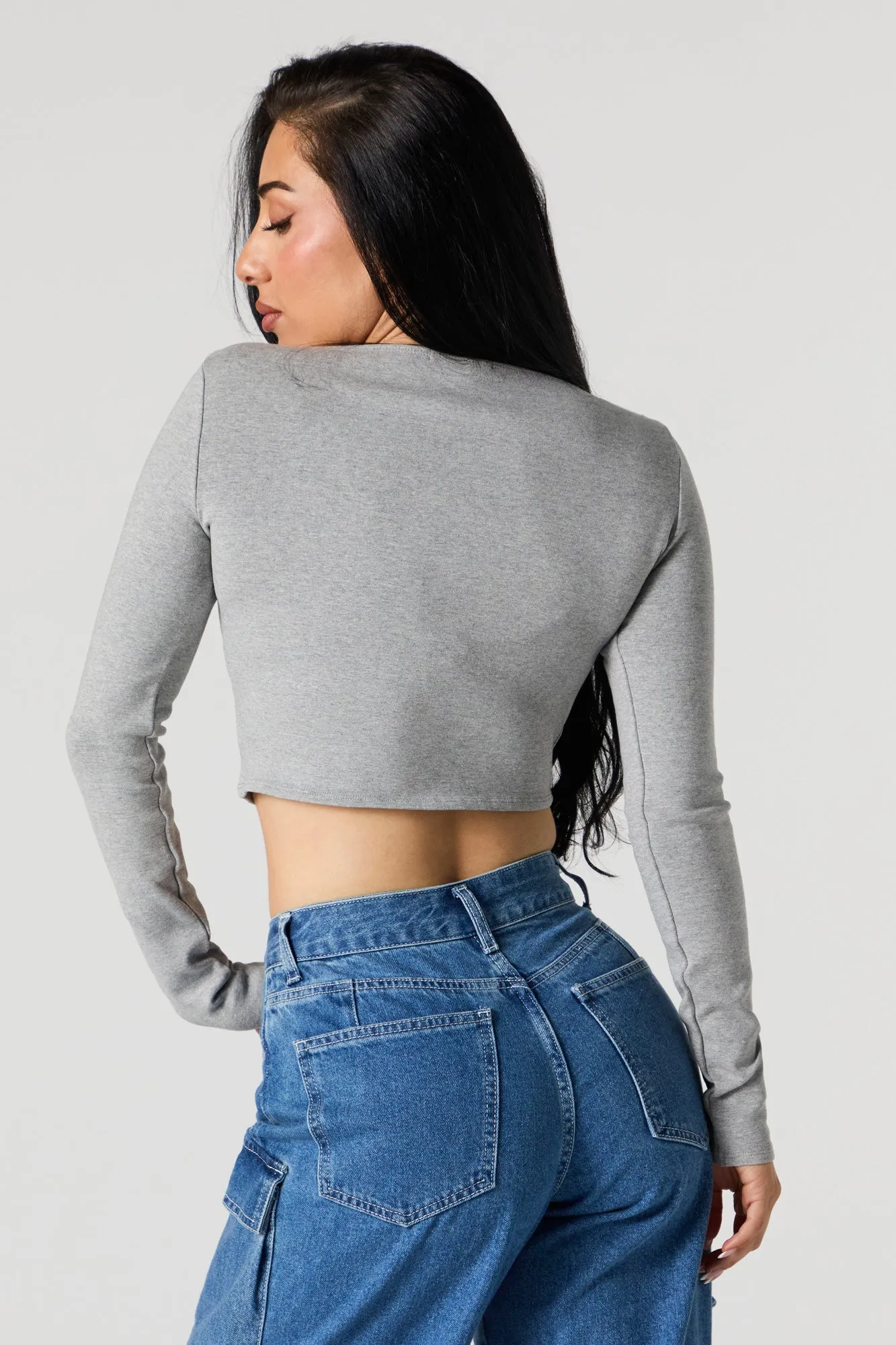 Solid Cropped Long Sleeve Top sold by Urban Planet product image thumbnail 2