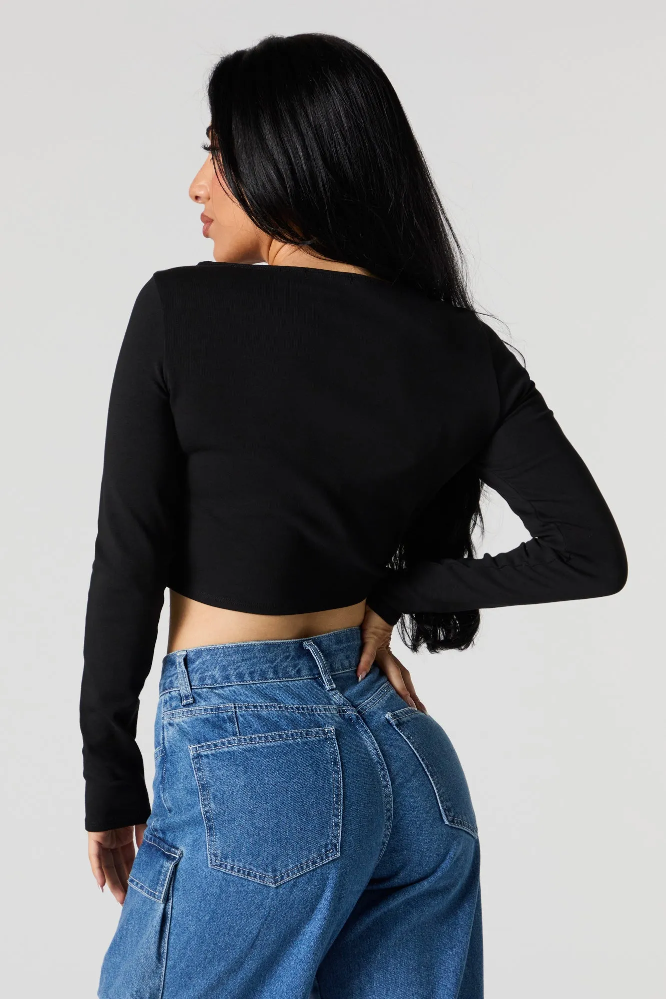 Solid Cropped Long Sleeve Top sold by Urban Planet product image thumbnail 5