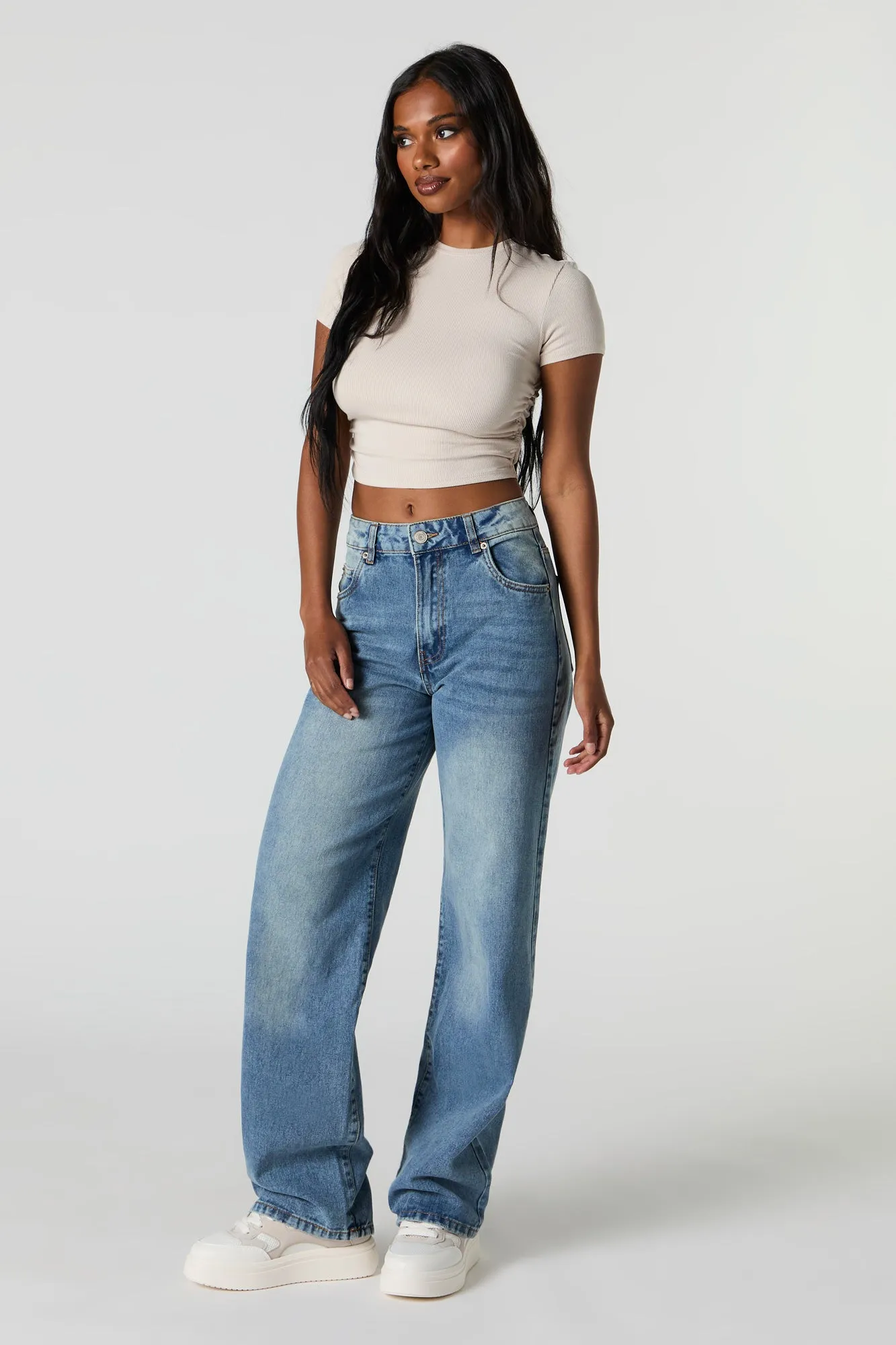 90's High Rise Wide Leg Vintage Wash Jean sold by Urban Planet