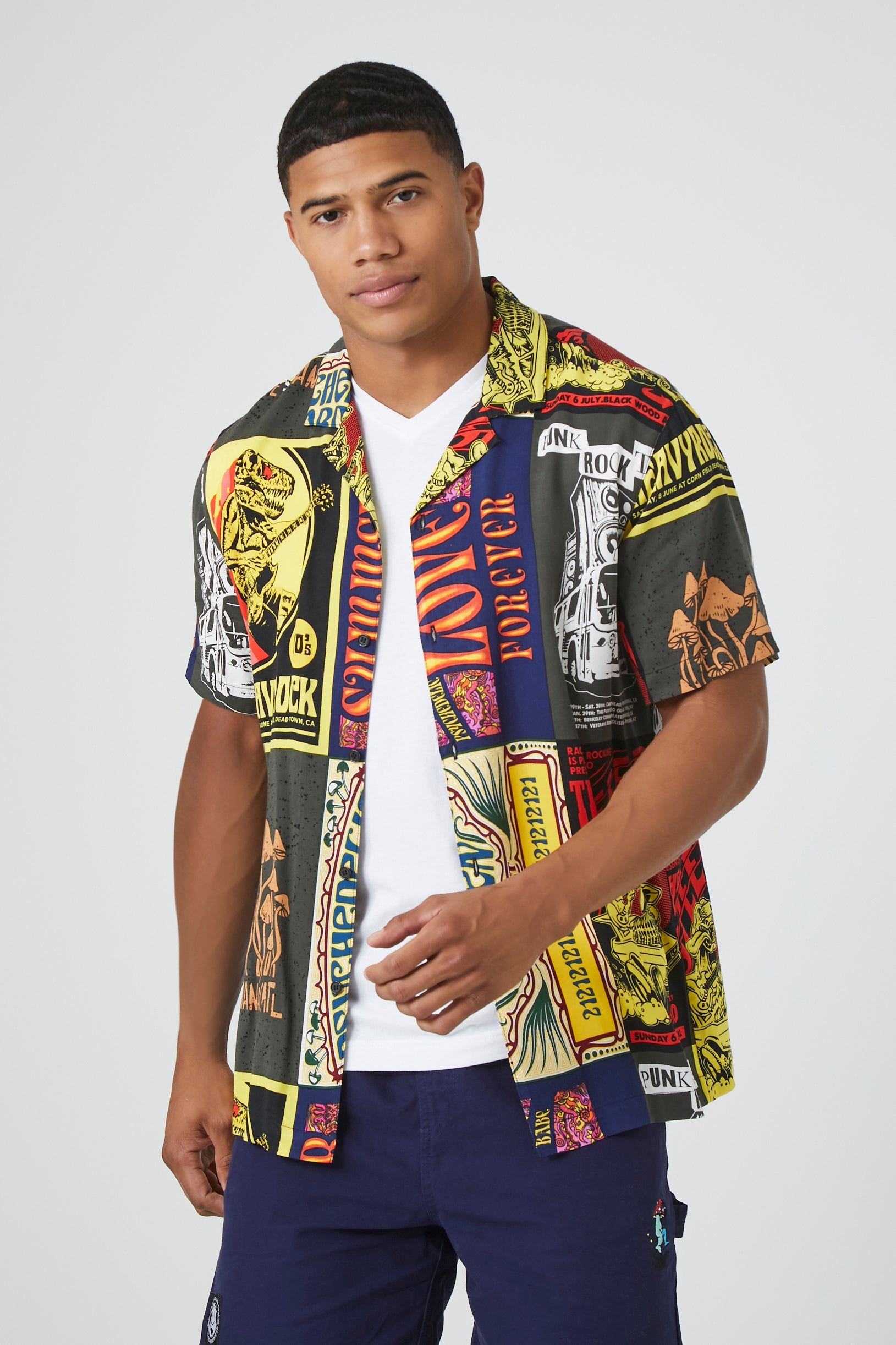 Summer Festival Graphic Button-Up Top sold by Urban Planet