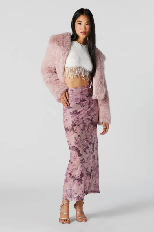 Jupe maxi fleurie en filet orné de pierres du Rhin sold by Urban Planet