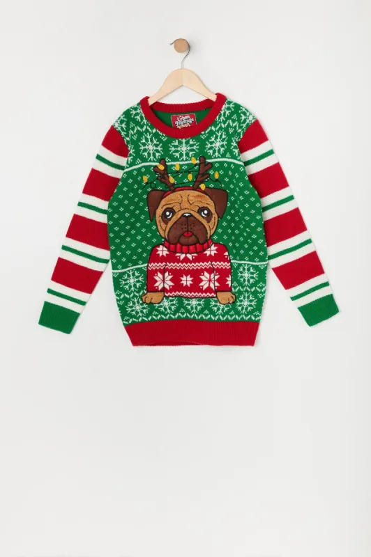 Chandail de Noël avec motif brodé Pug pelucheux pour garçon sold by Urban Planet