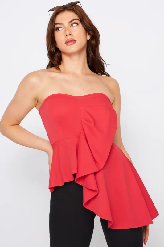Strapless Asymmetrical Ruffle Hem Top sold by Urban Planet