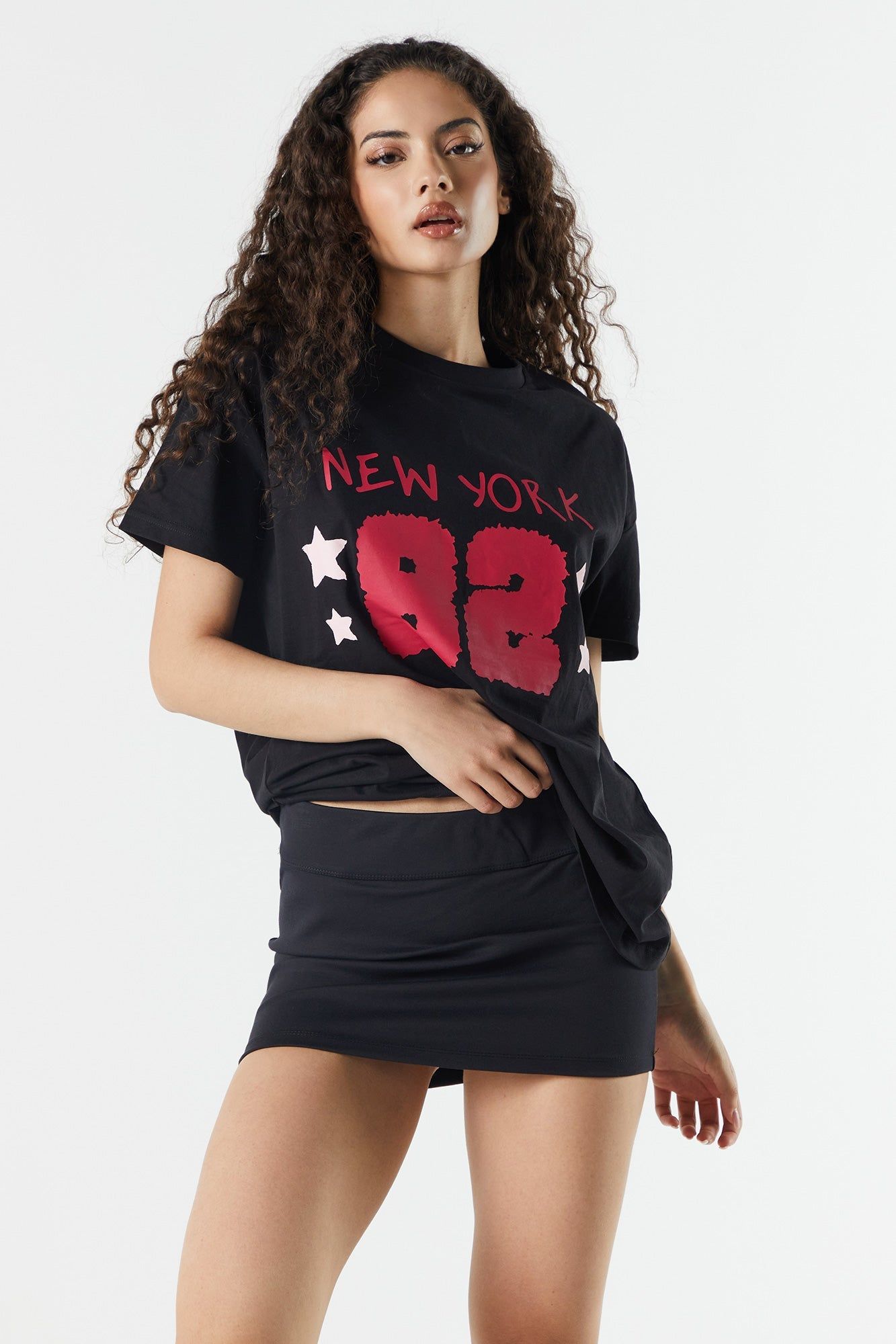 T-shirt noir surdimensionné de coupe garçonne à imprimé New York sold by Urban Planet