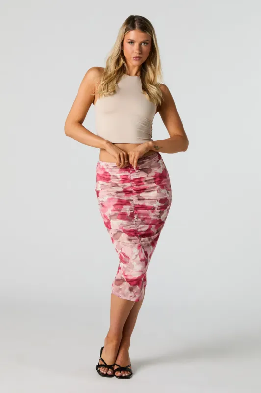 Jupe midi ruchée fleurie avec motif abstrait sold by Urban Planet