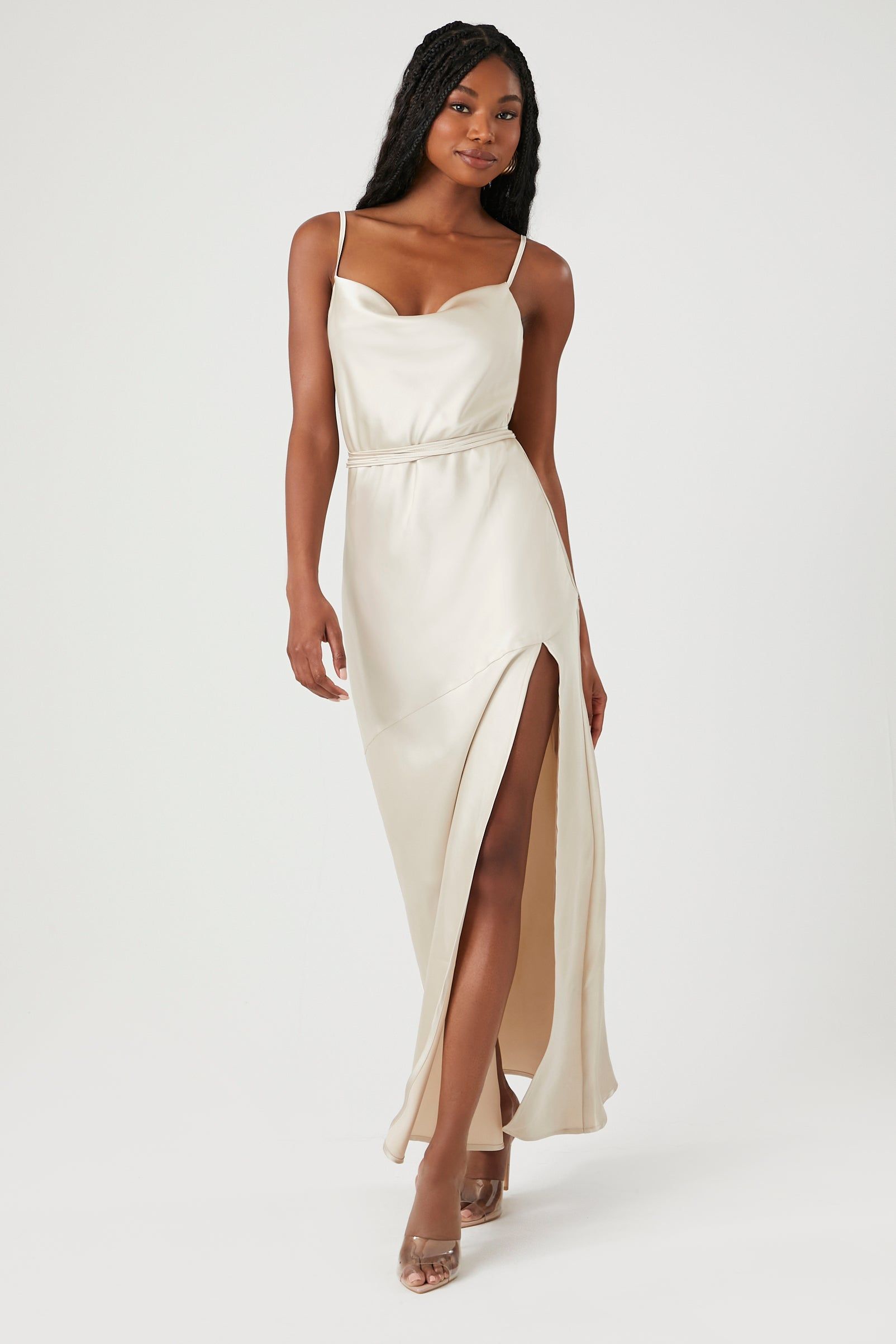 Satin Leg Slit Maxi Dress sold by Urban Planet