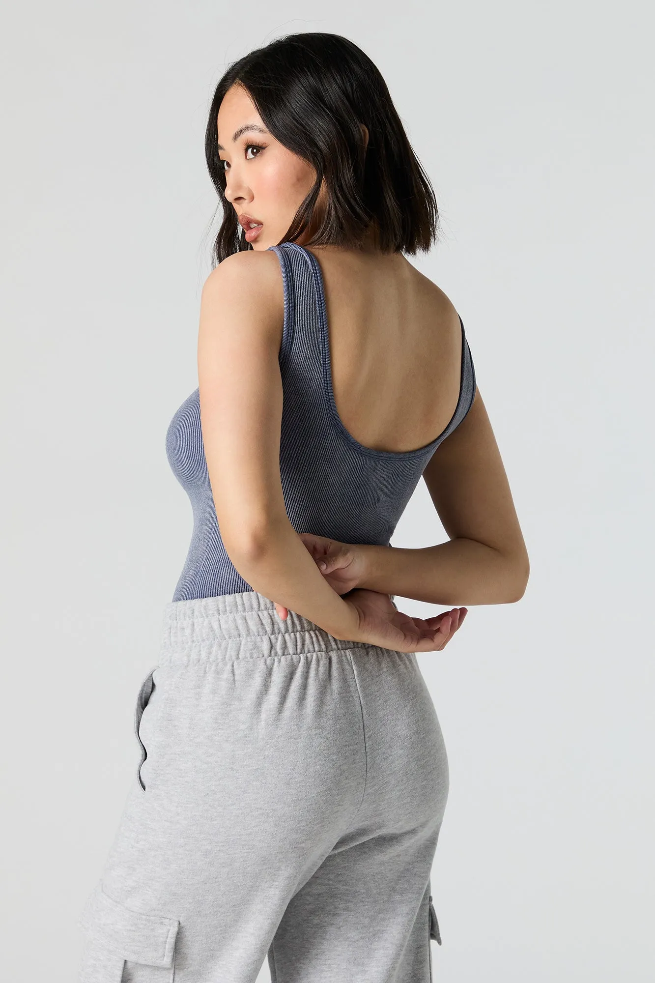 Ribbed Washed Henley Tank Bodysuit sold by Urban Planet product image thumbnail 4