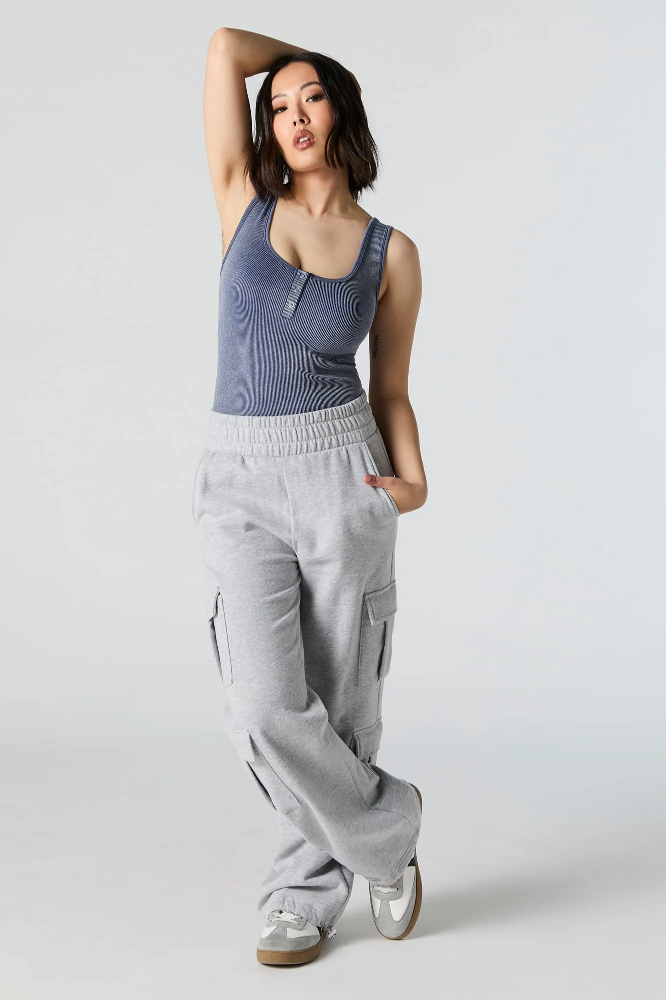 Ribbed Washed Henley Tank Bodysuit sold by Urban Planet product image thumbnail 3