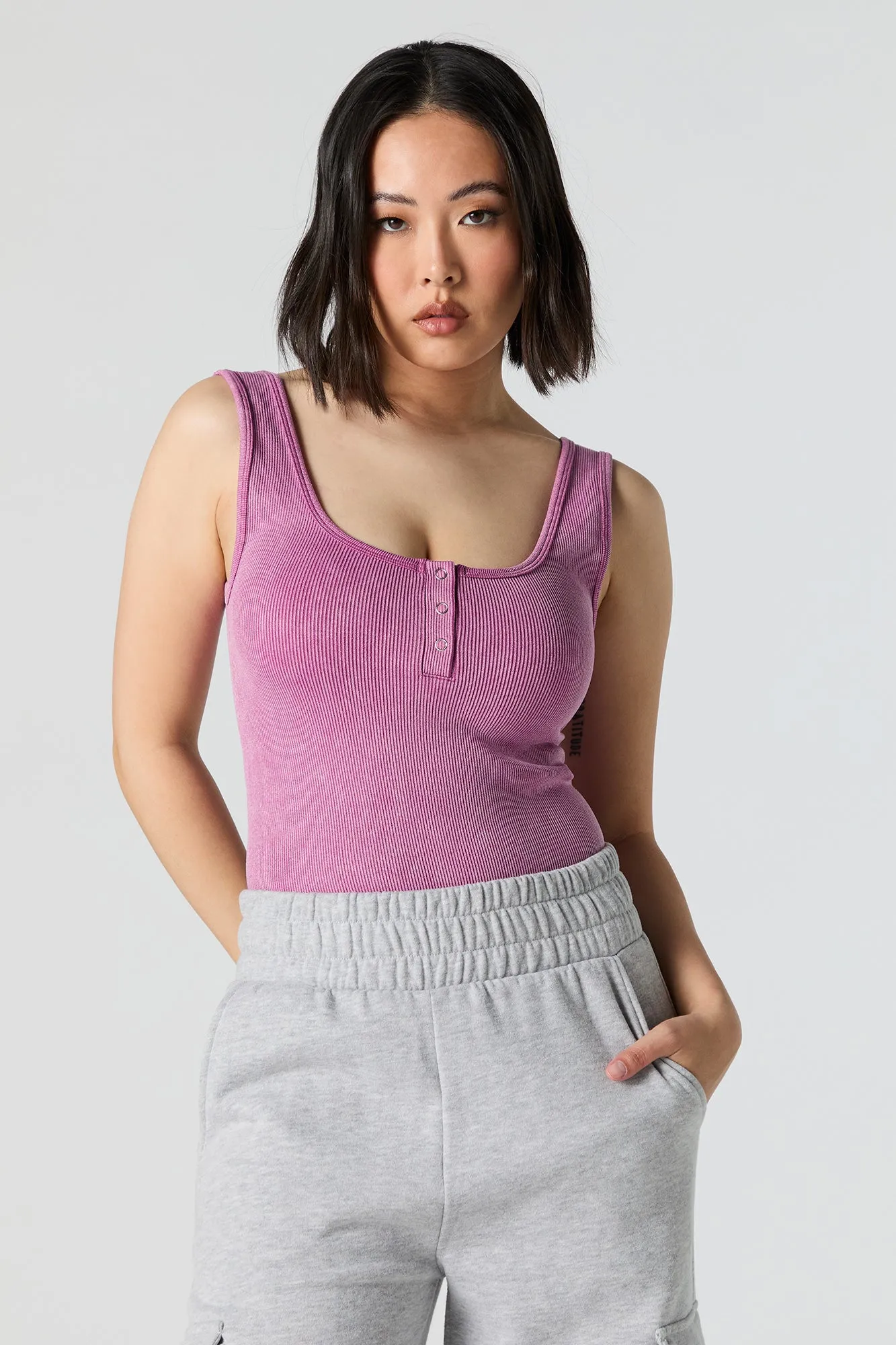 Ribbed Washed Henley Tank Bodysuit sold by Urban Planet product image thumbnail 5