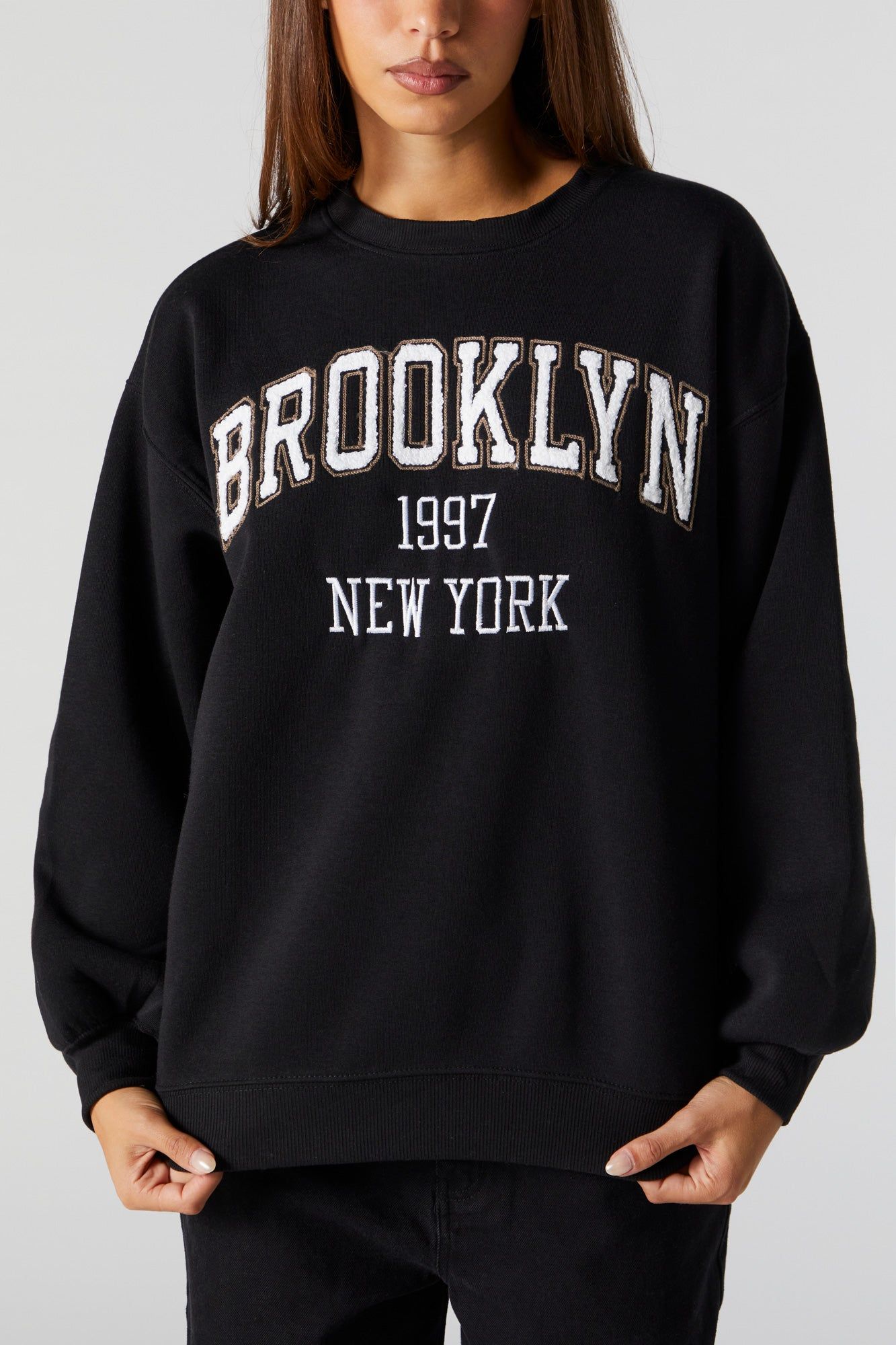 Chenille Embroidered Brooklyn Fleece Sweatshirt sold by Urban Planet product image thumbnail 4