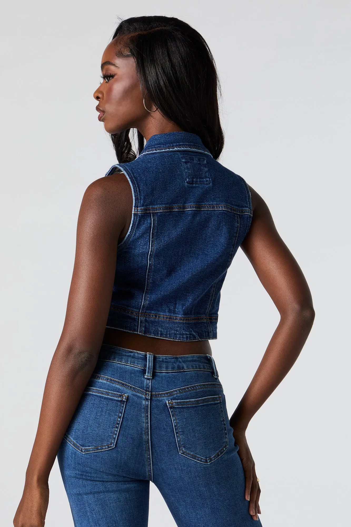 Boxy Cropped Distressed Denim Vest sold by Urban Planet product image thumbnail 3