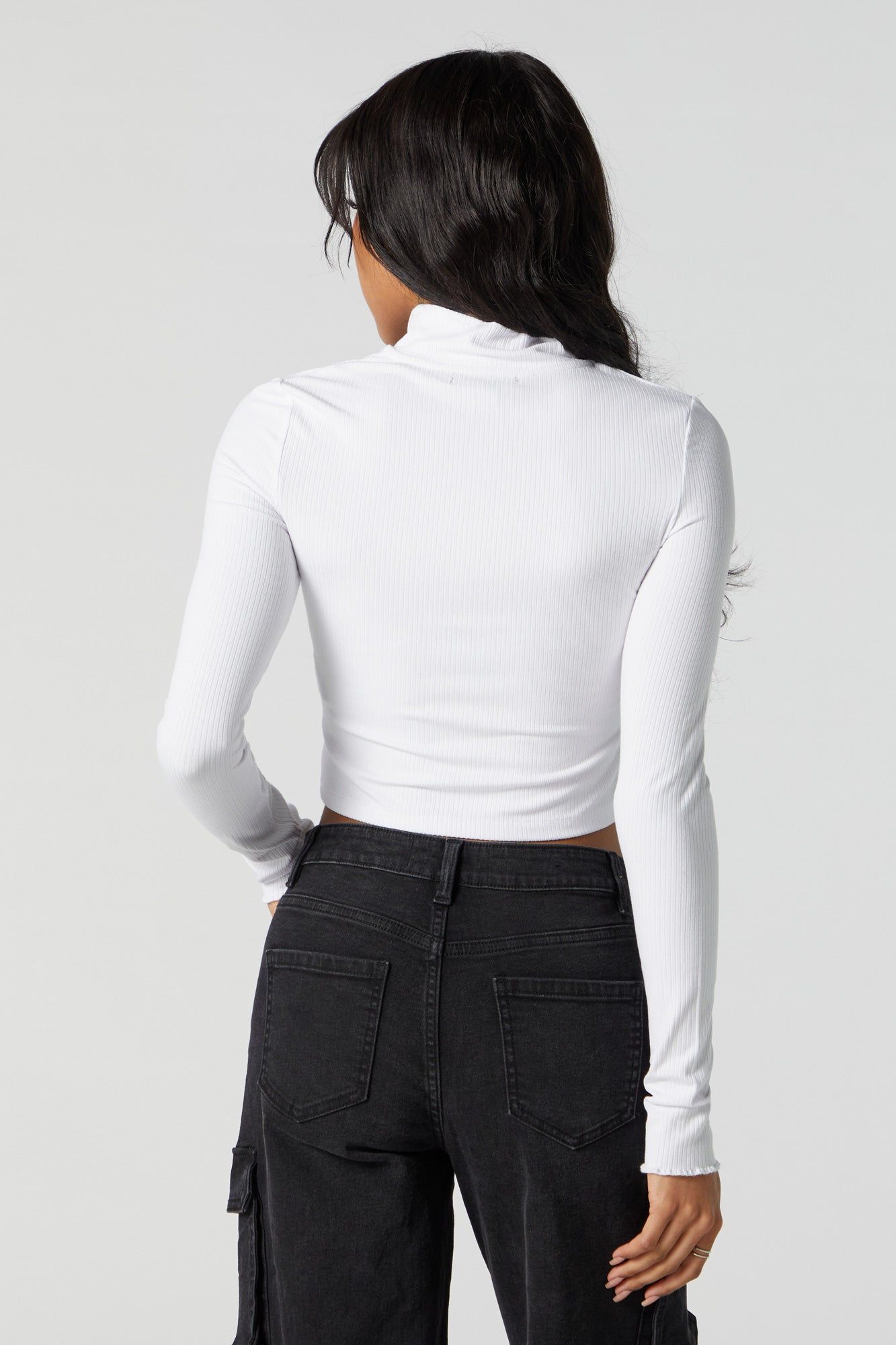 Haut côtelé à manches longues avec col cheminée et fermeture à glissière sold by Urban Planet product image thumbnail 5