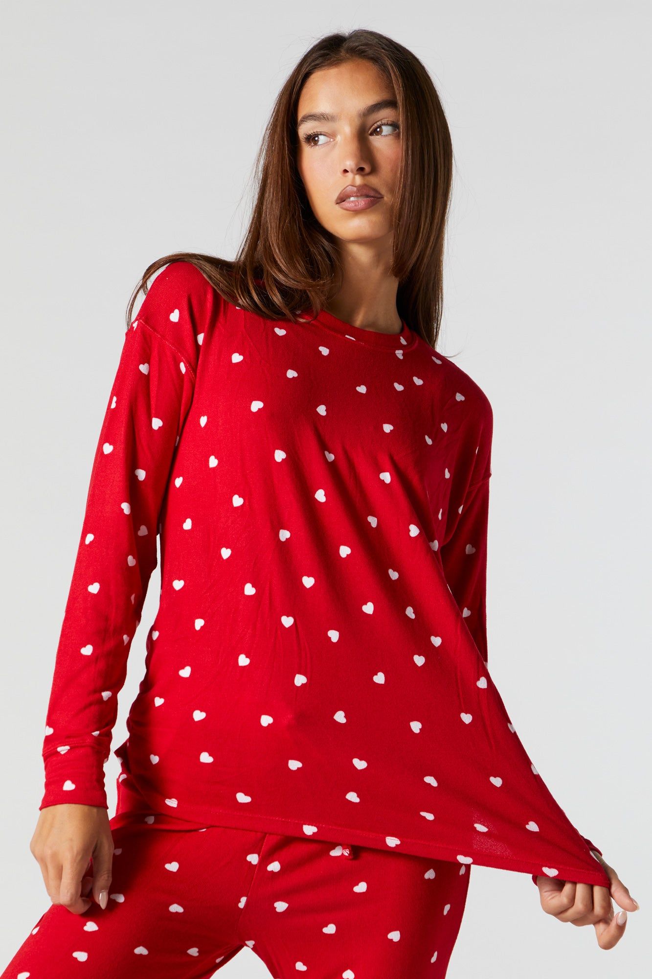 Heart Print 2 Piece Holiday Pajama Set sold by Urban Planet product image thumbnail 5