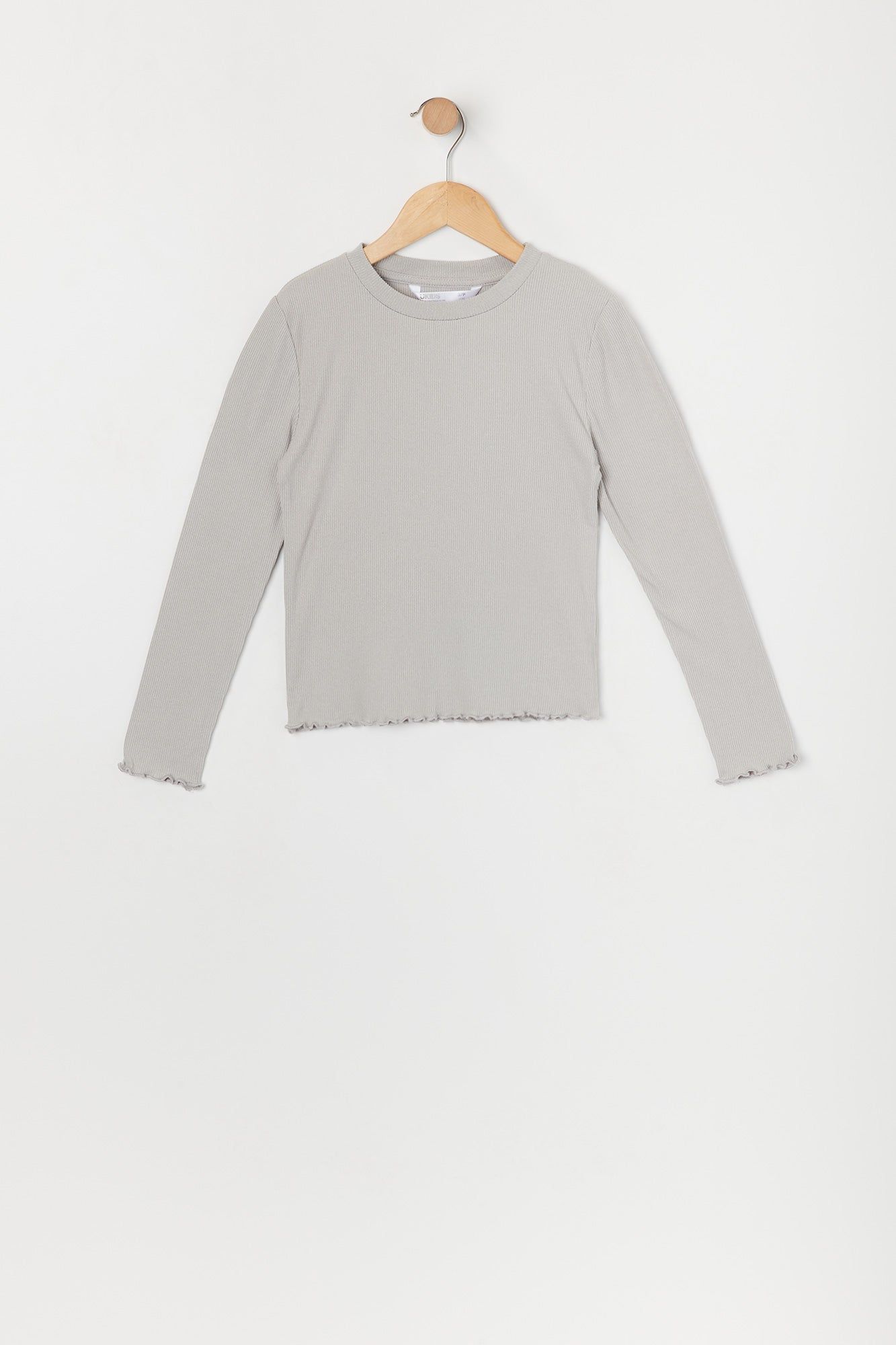 Girls Ribbed Lettuce Hem Long Sleeve Top sold by Urban Planet