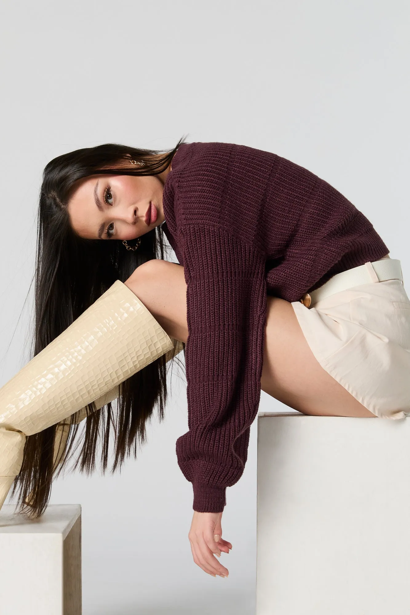 Solid Knit Crewneck Cropped Sweater sold by Urban Planet product image thumbnail 4