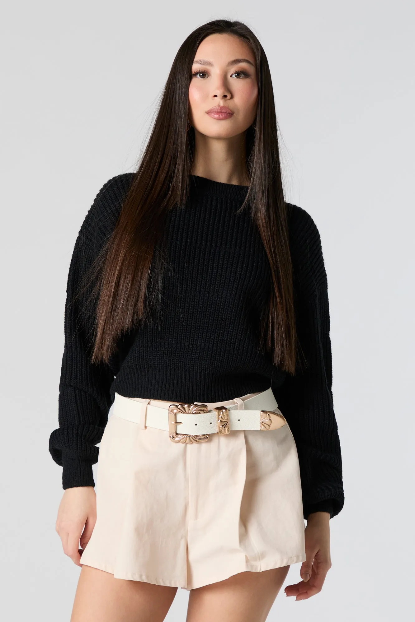 Solid Knit Crewneck Cropped Sweater sold by Urban Planet