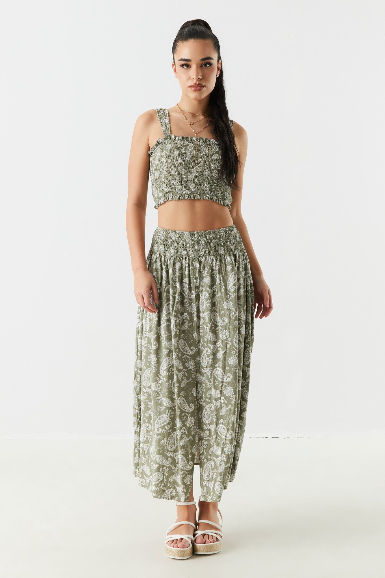 Débardeur court smocké avec motif cachemire vert sold by Urban Planet product image thumbnail 3