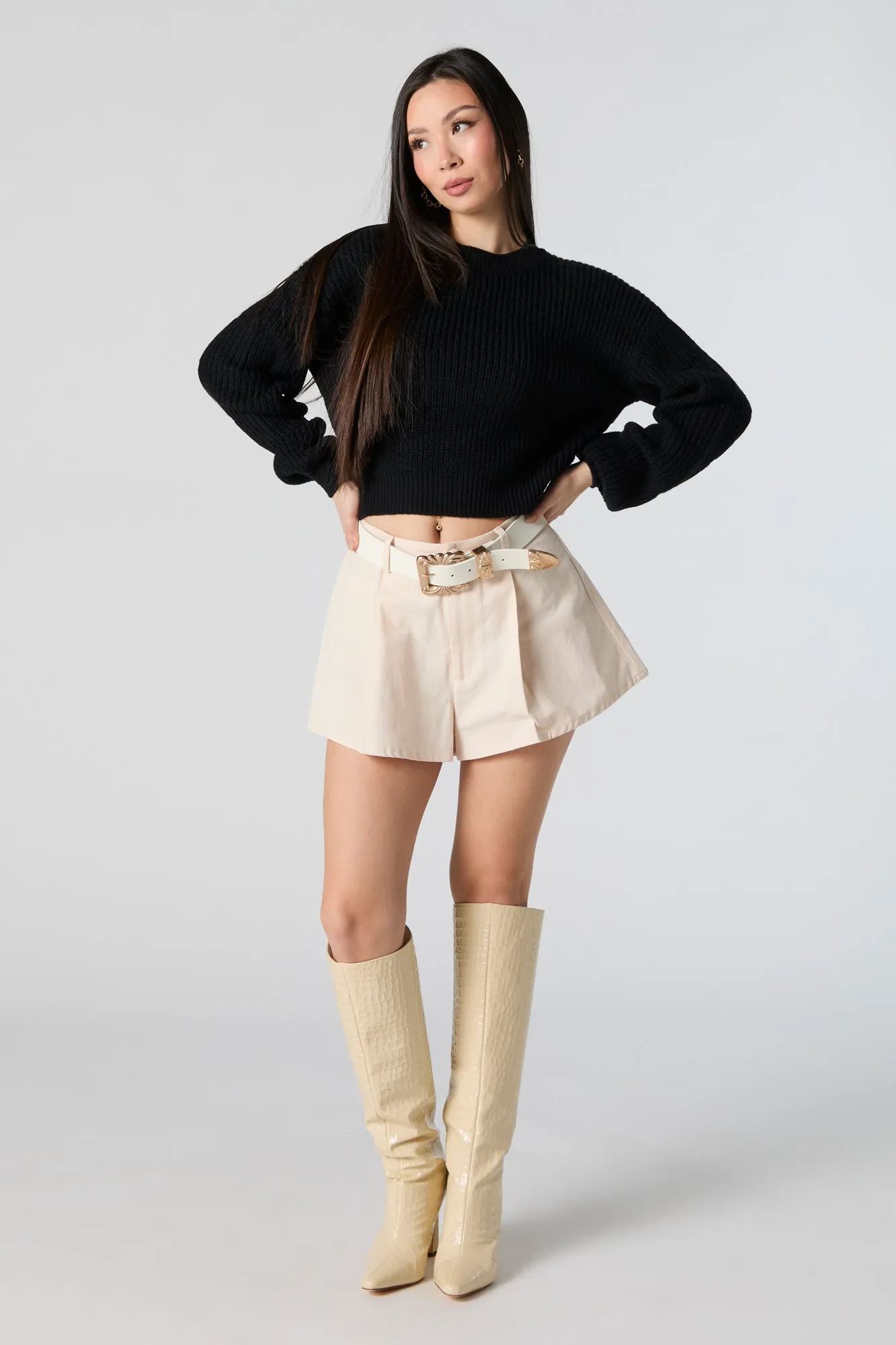 Solid Knit Crewneck Cropped Sweater sold by Urban Planet product image thumbnail 3