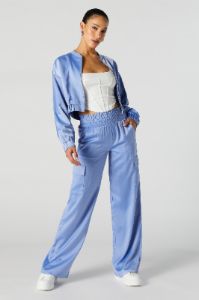 Satin Wide Leg Cargo Pant sold by Urban Planet