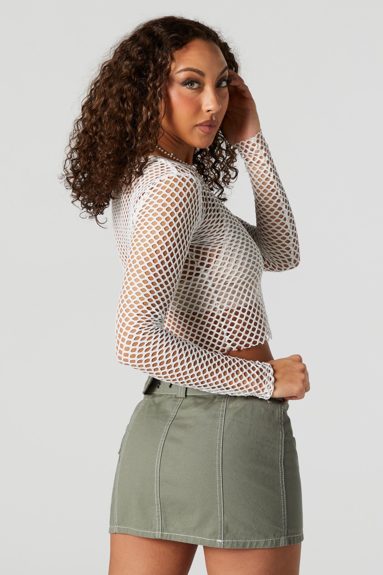 Fishnet Long Sleeve Cropped Top sold by Urban Planet product image thumbnail 5