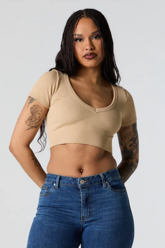 Seamless Deep V-Neck Short Sleeve Crop Top sold by Urban Planet