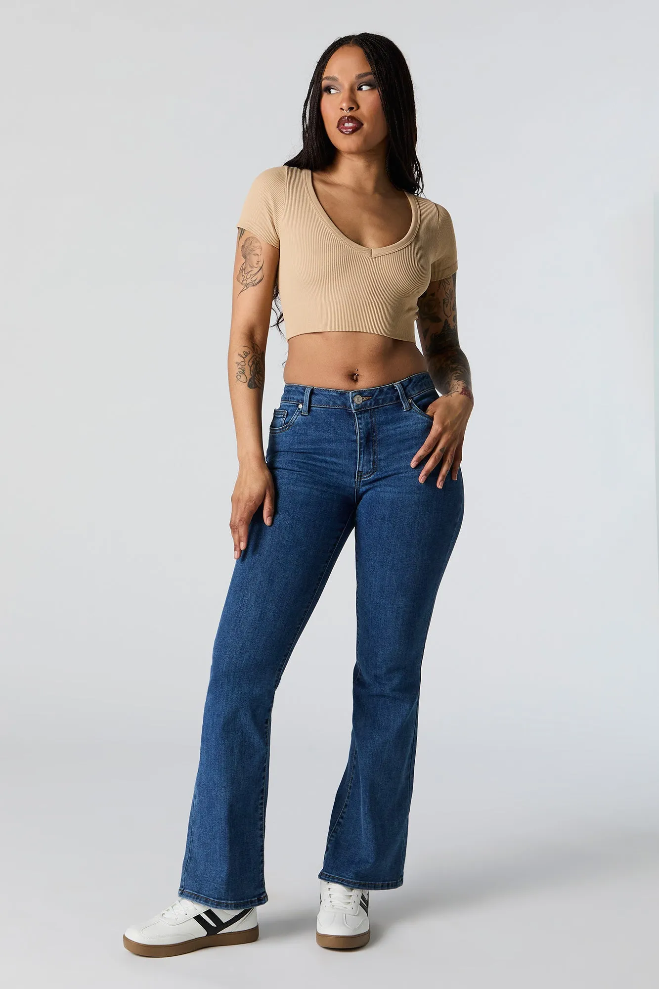 Seamless Deep V-Neck Short Sleeve Crop Top sold by Urban Planet product image thumbnail 3
