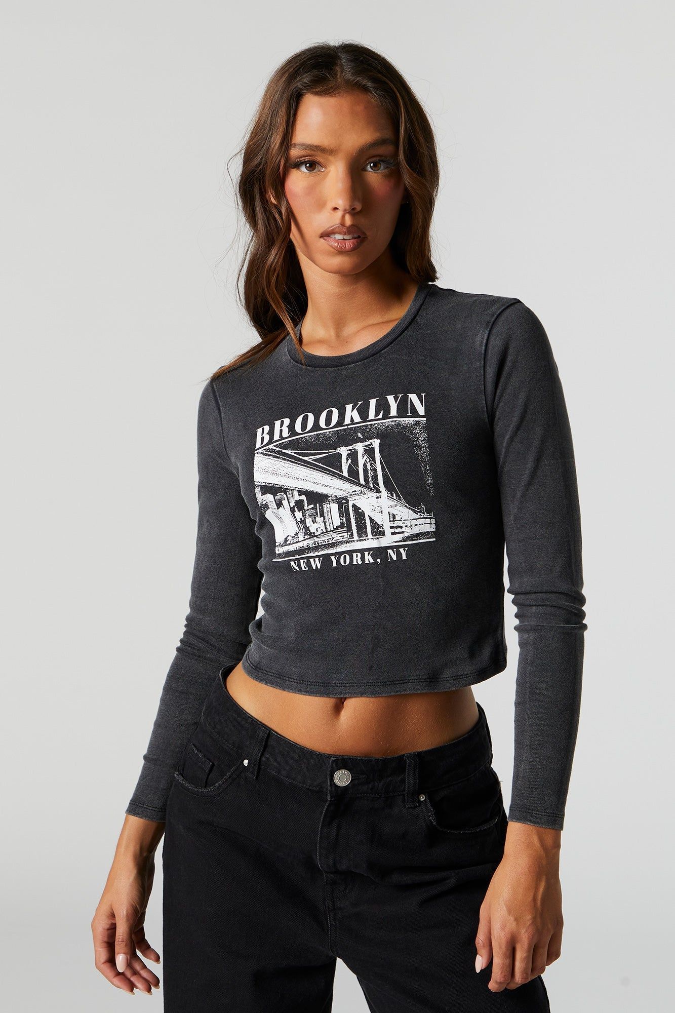 Brooklyn Graphic Cropped Sleeve Top sold by Urban Planet