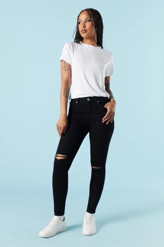 Black Wash Rio Mid Rise  Distressed Skinny Jean made by Urban Planet